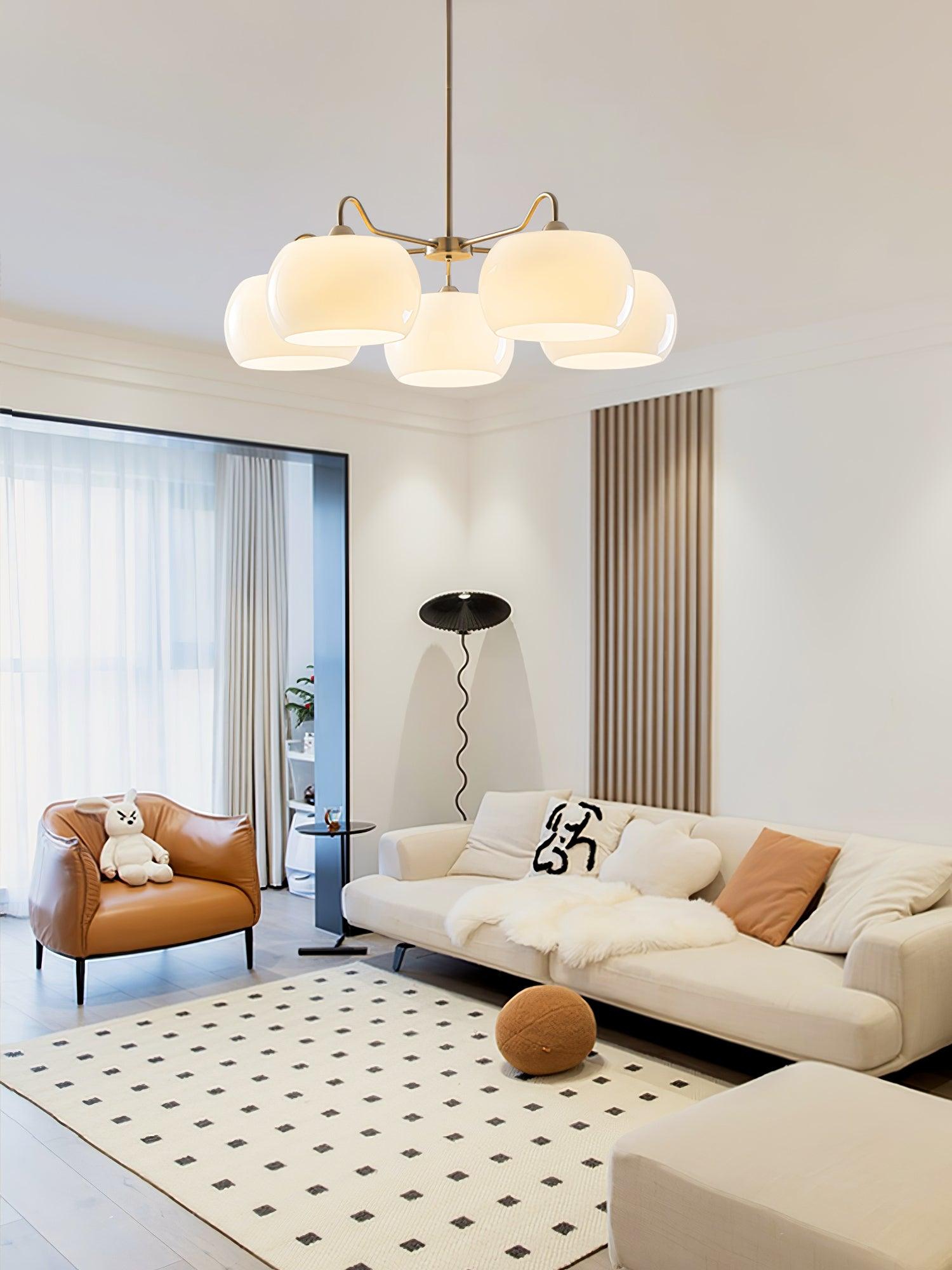 Kade Chandelier White Glass Persimmon Shape