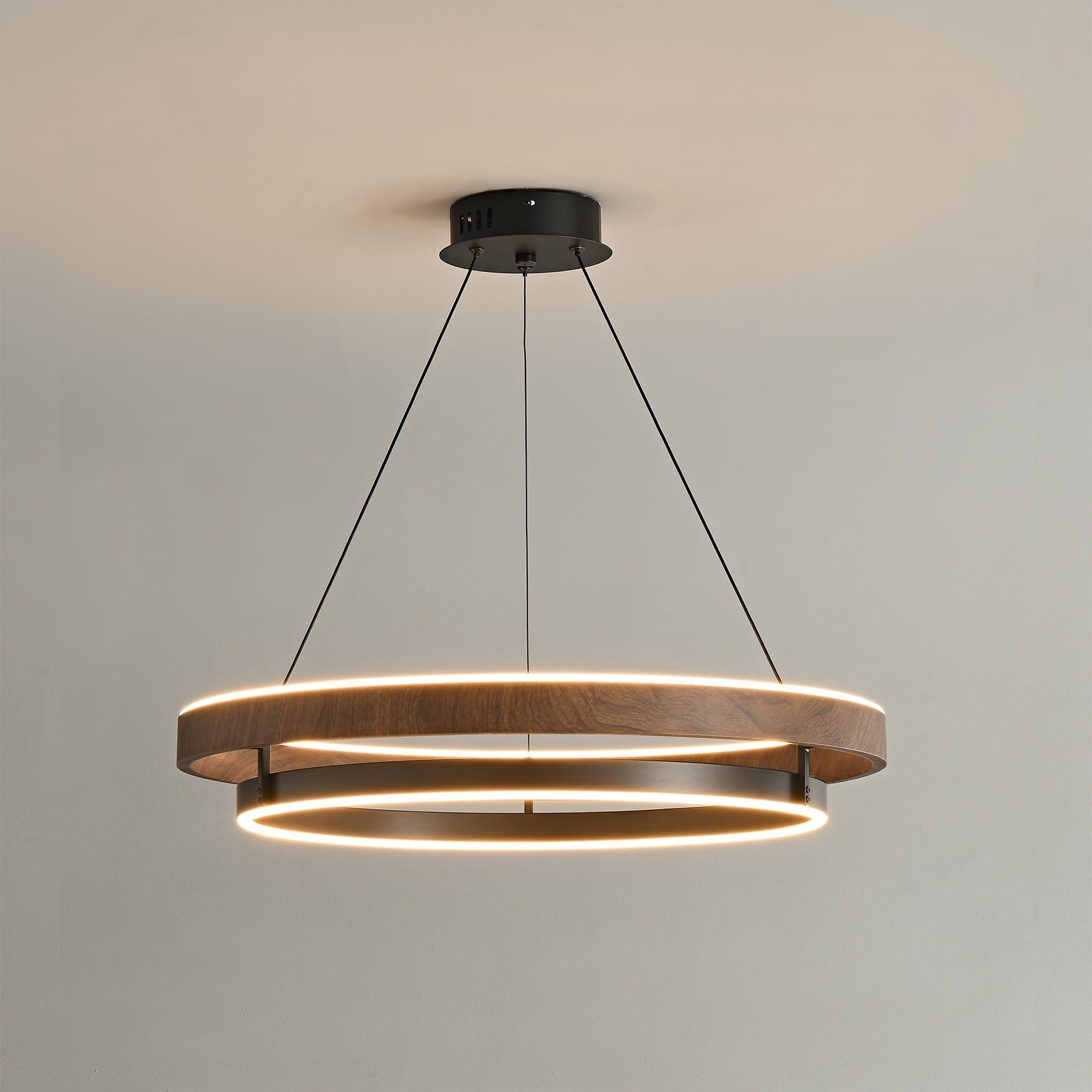 Niseko Chandelier Double Ring Design With LED Glow - Neutral Decor