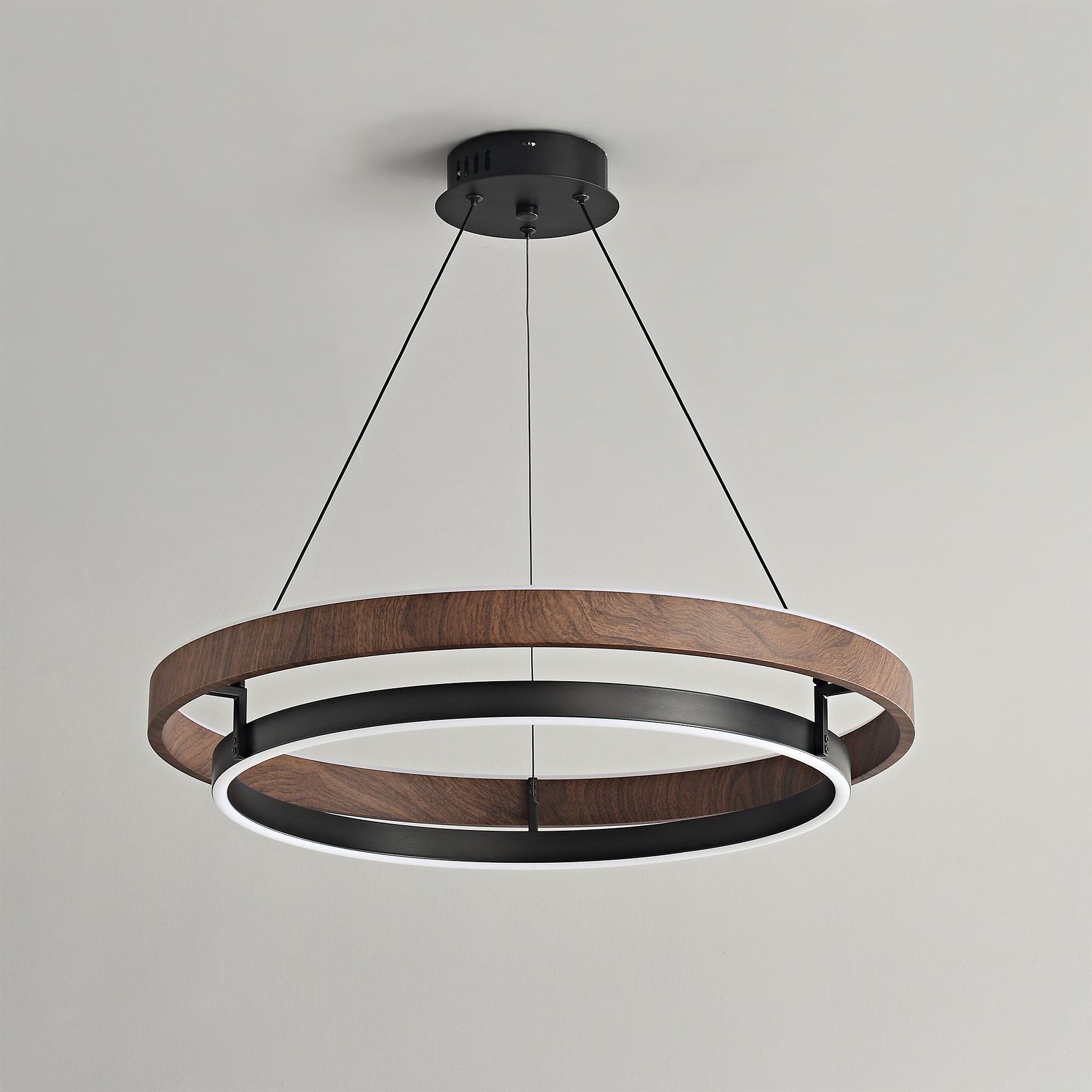 Niseko Chandelier Double Ring Design With LED Glow - Neutral Decor