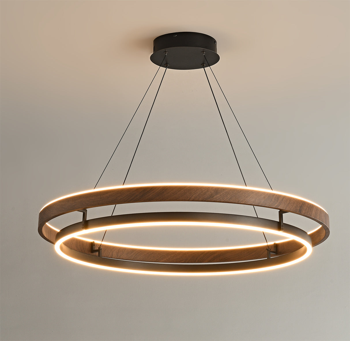 Niseko Chandelier Double Ring Design With LED Glow - Neutral Decor