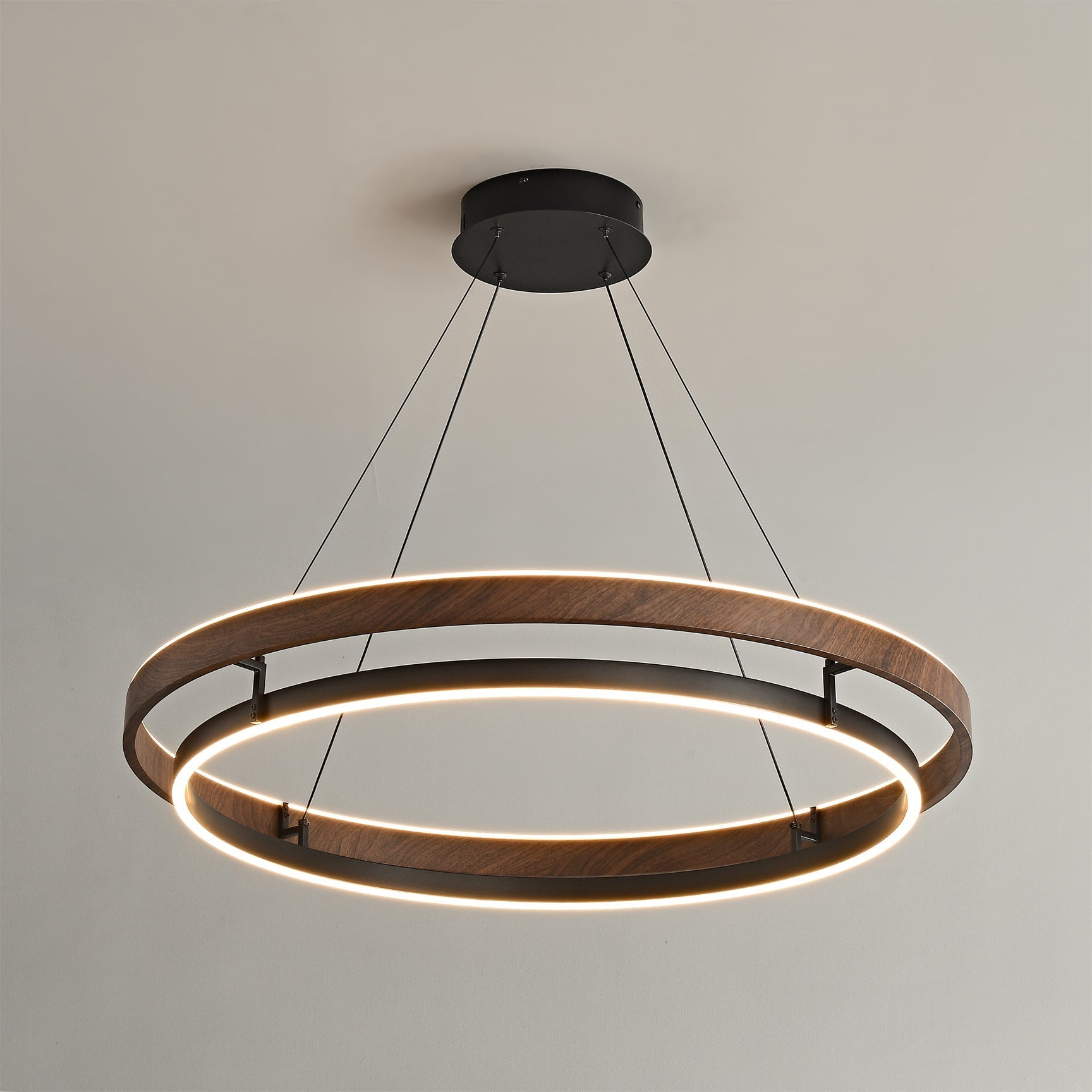Niseko Chandelier Double Ring Design With LED Glow - Neutral Decor