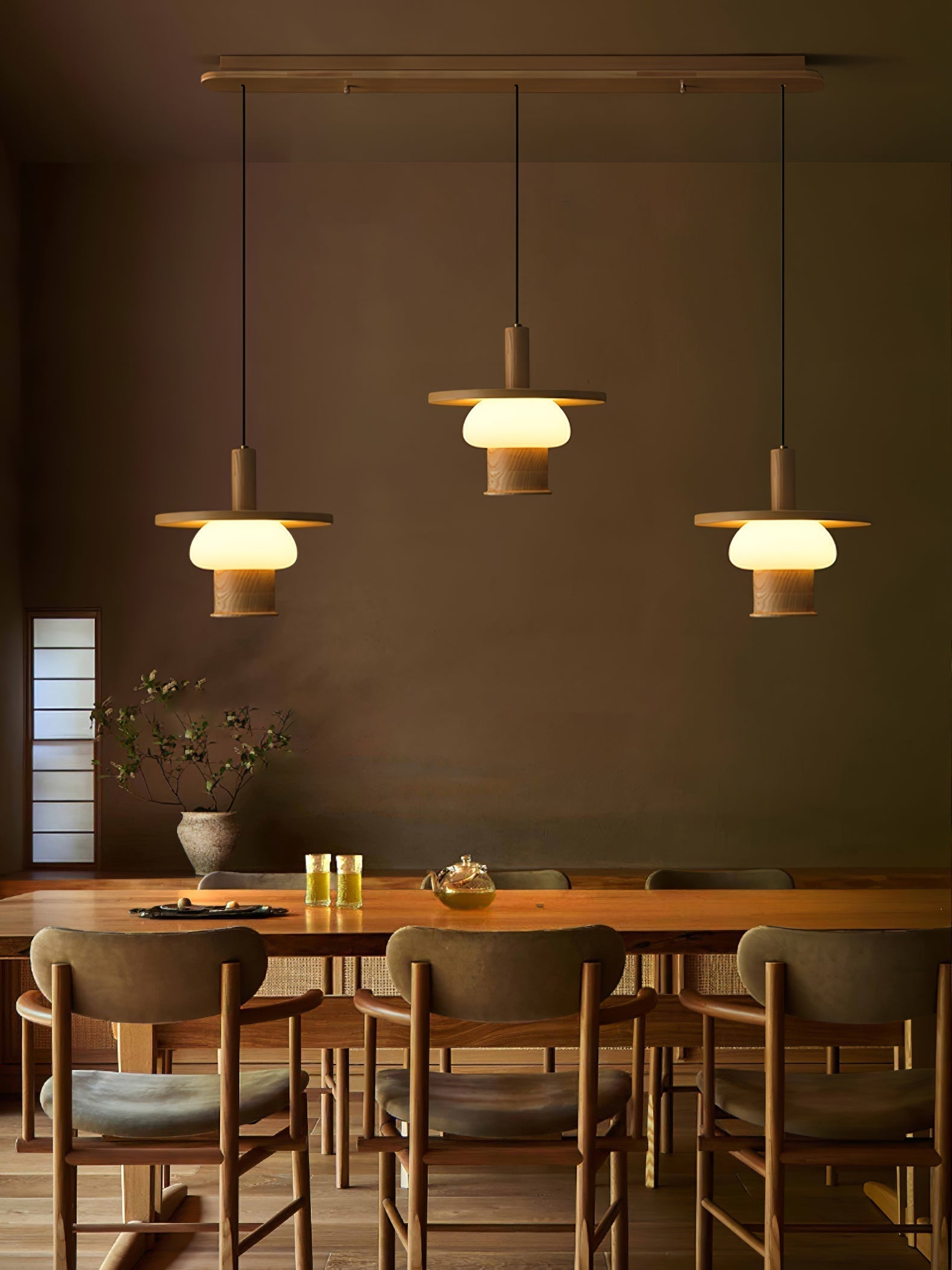 Zephaan Traditional Art Classic Glass Wood Pendant Light