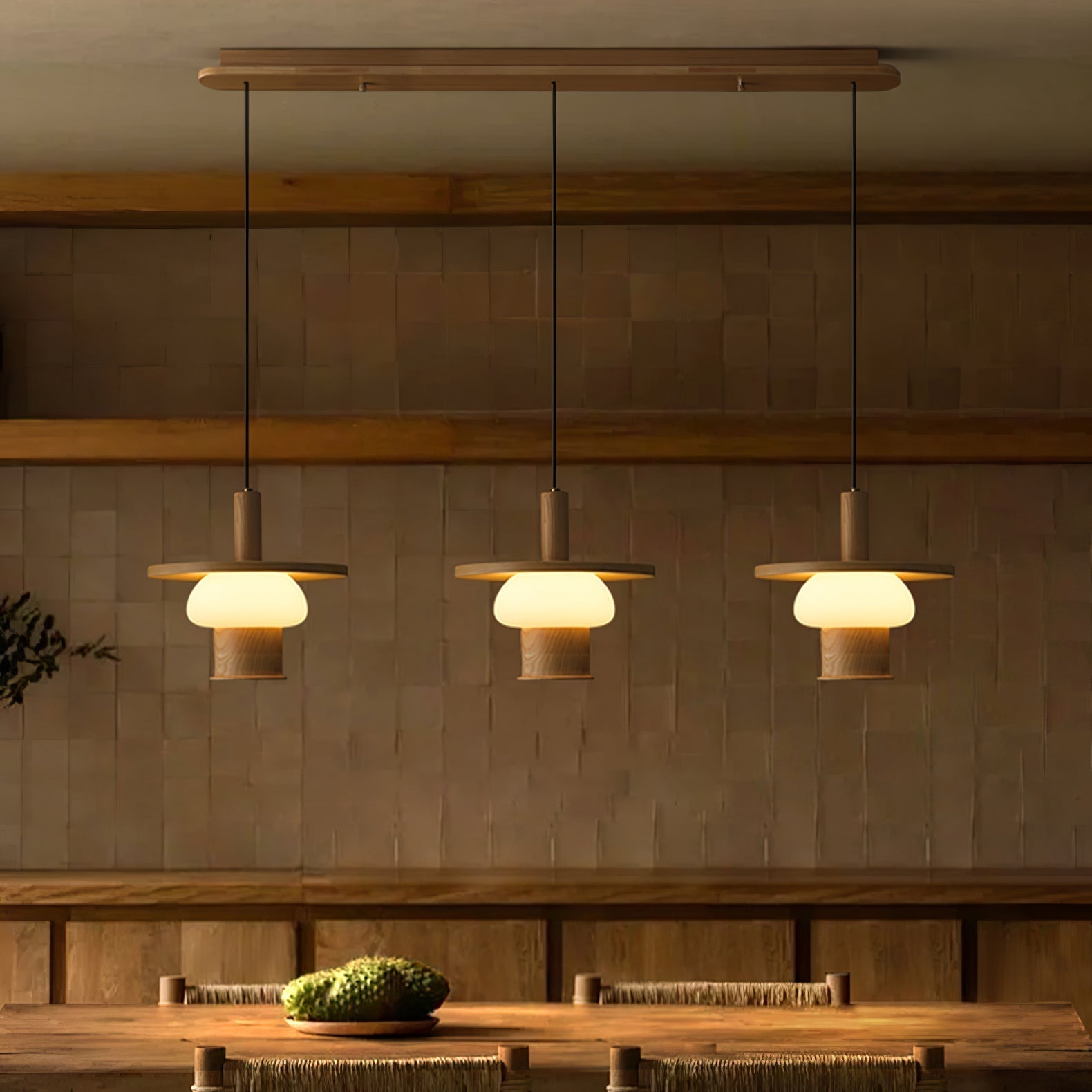 Zephaan Traditional Art Classic Glass Wood Pendant Light