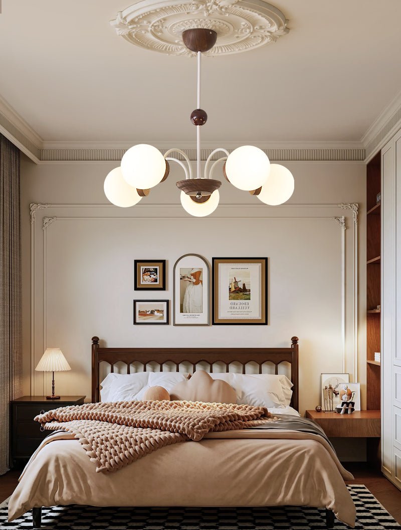 Rinuaine Chandelier Wood Glass Contemporary Curved