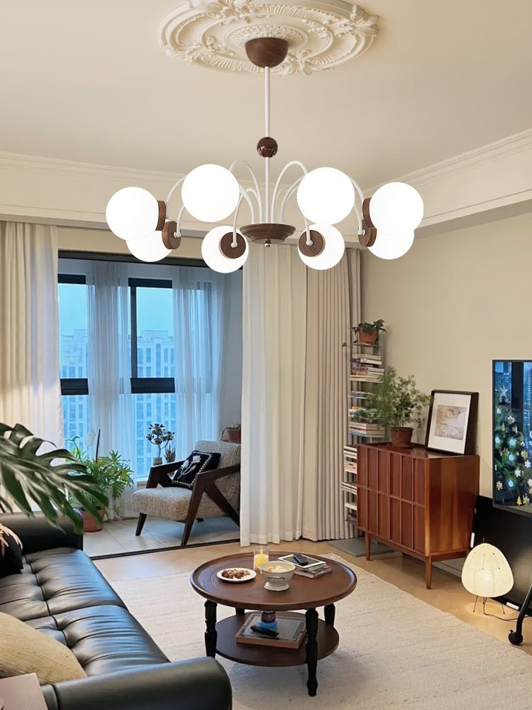 Rinuaine Chandelier Wood Glass Contemporary Curved