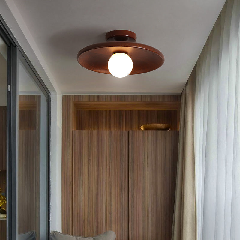 Arisha Modern Round Flush Mount Ceiling Light Wood Walnut Bedroom - Neutral Decor