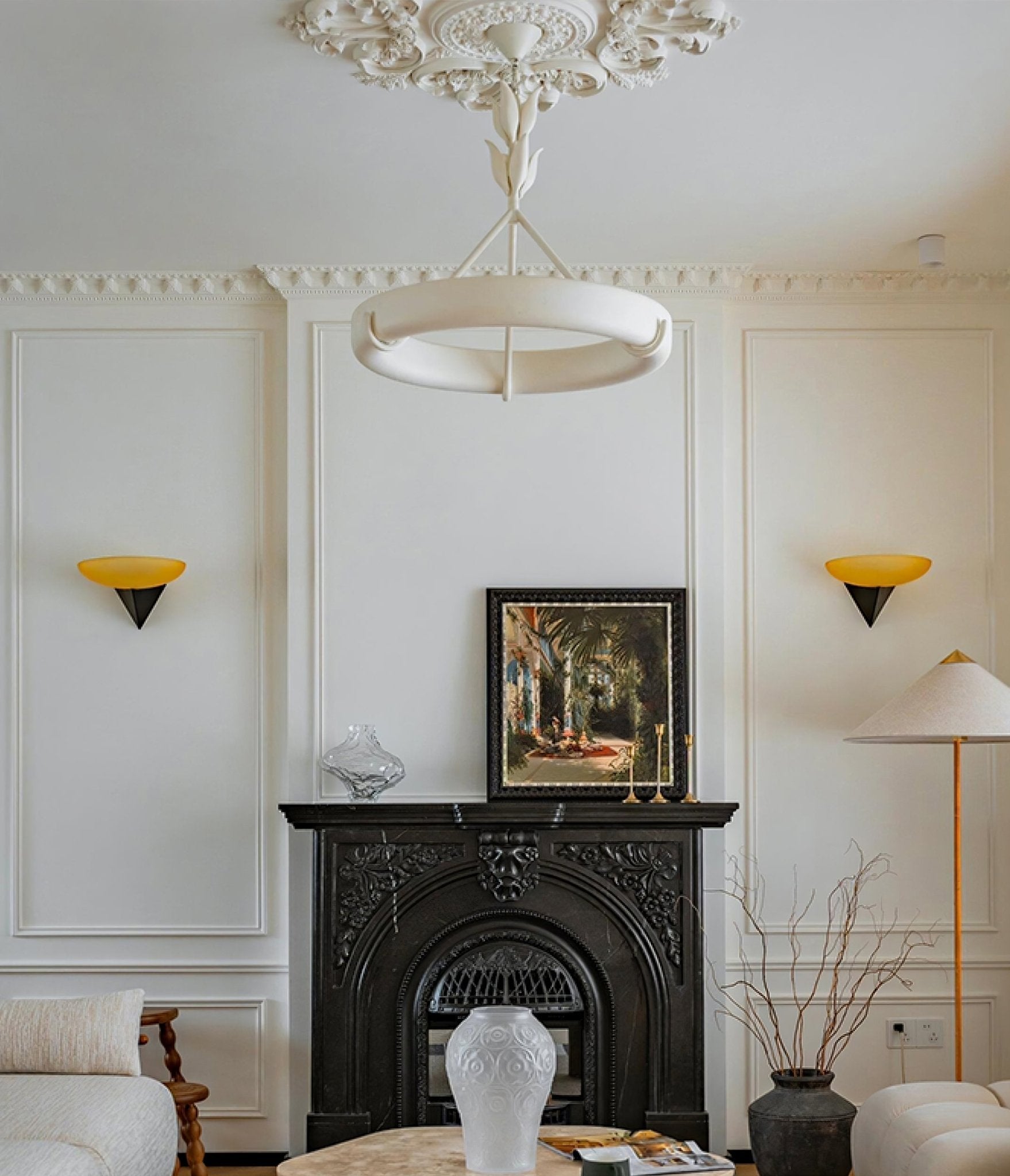 Eixor Chandelier Plaster White Floral Shape Minimalist
