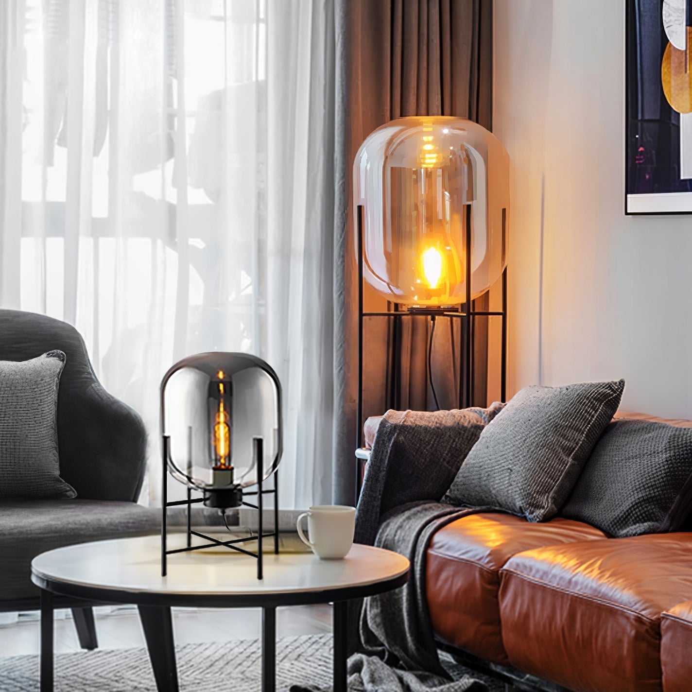 Liorivelia Glass Industrial Floor lamp