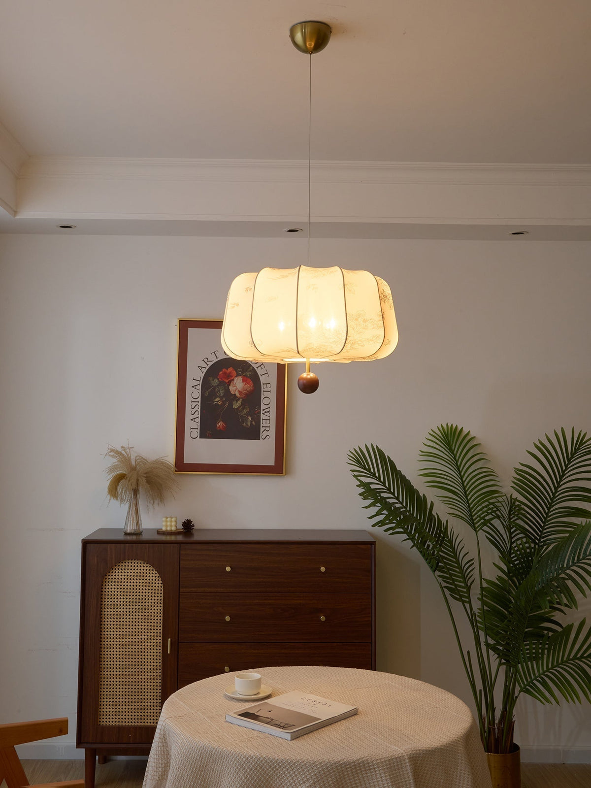 Sylaeria Wood & Fabric Pendant Light