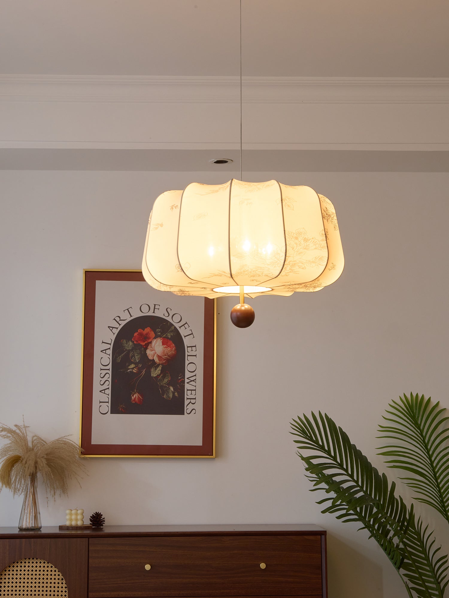 Sylaeria Wood & Fabric Pendant Light