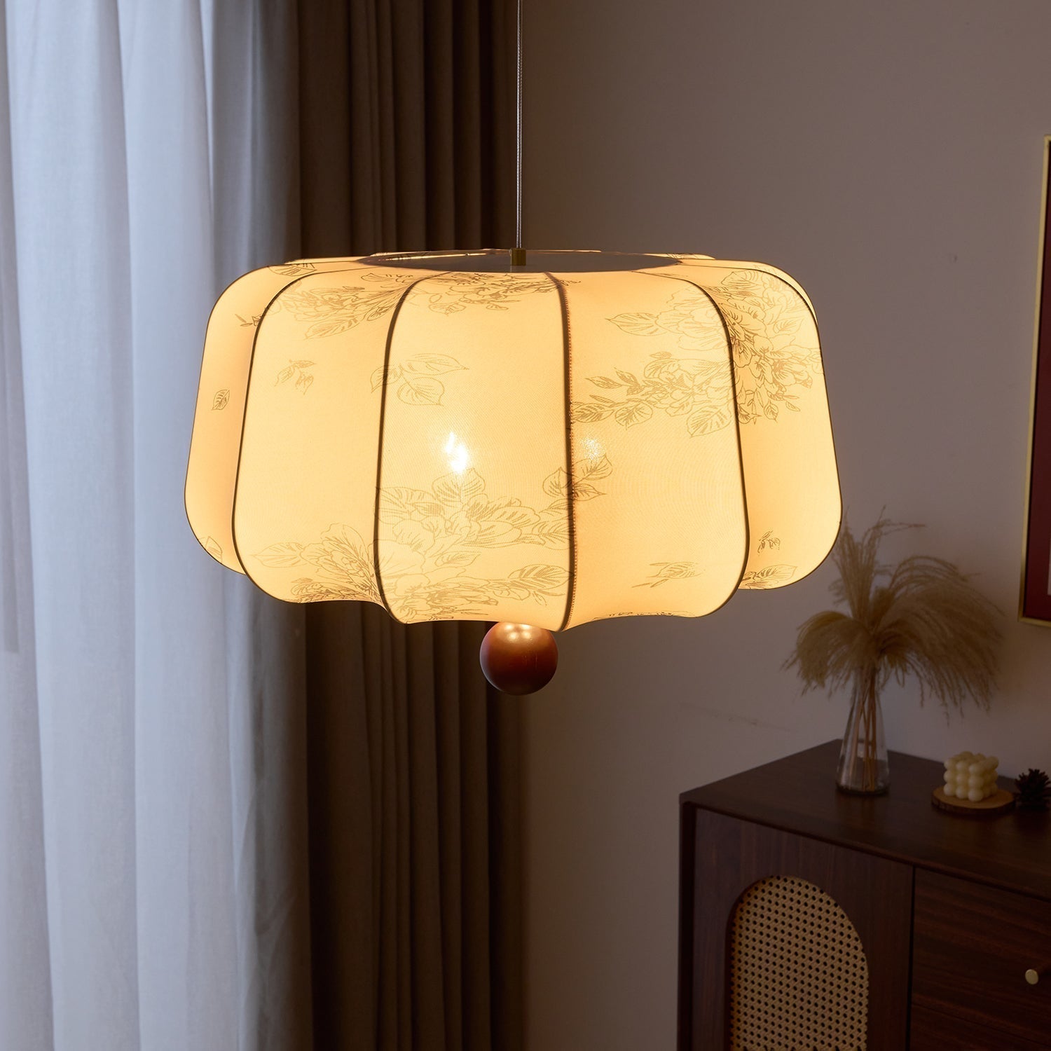Sylaeria Wood & Fabric Pendant Light