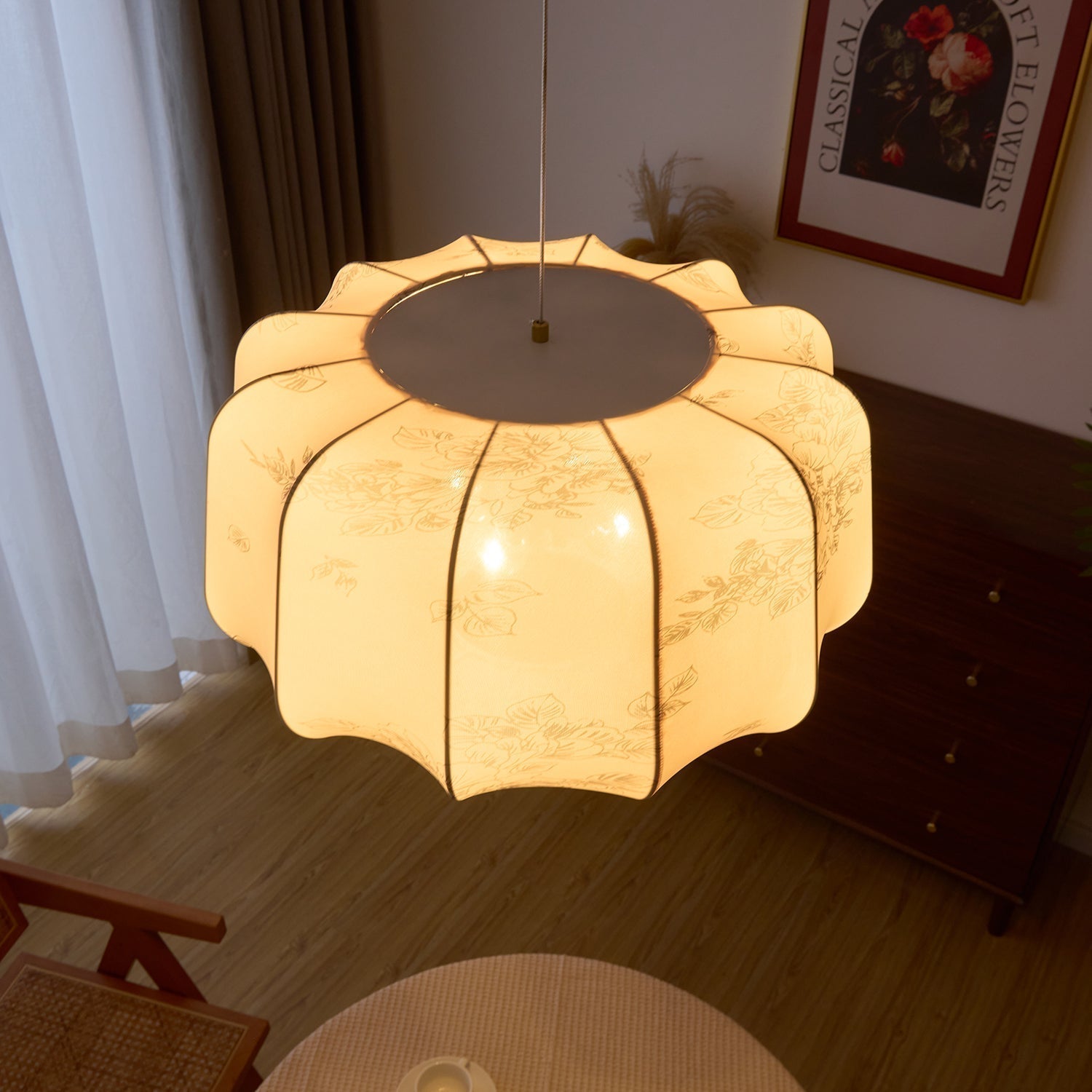 Sylaeria Wood & Fabric Pendant Light
