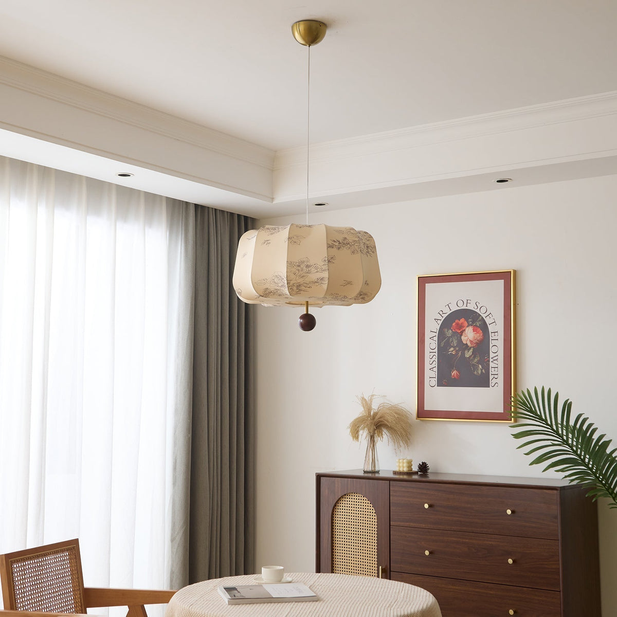 Sylaeria Wood & Fabric Pendant Light