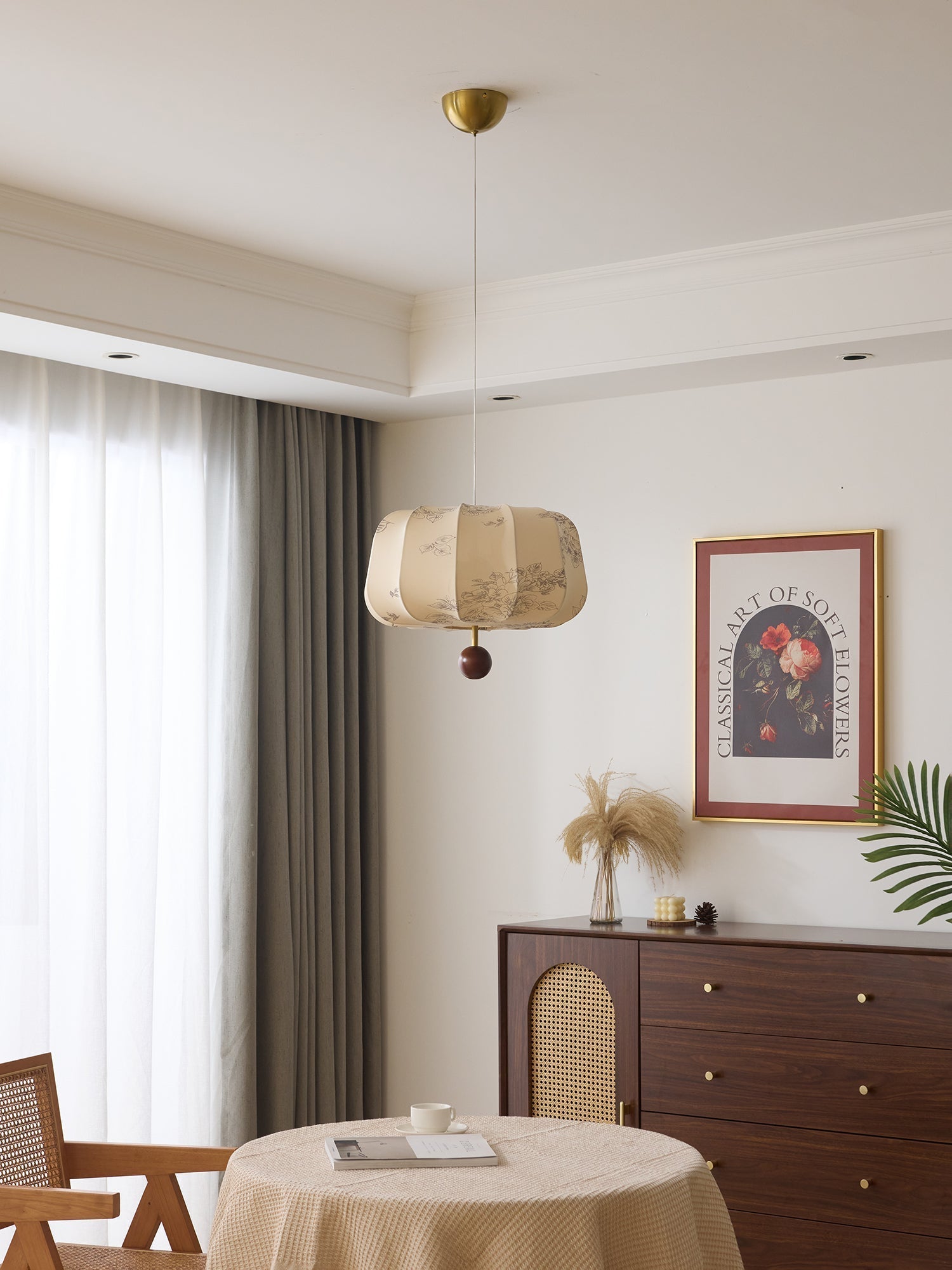 Sylaeria Wood & Fabric Pendant Light
