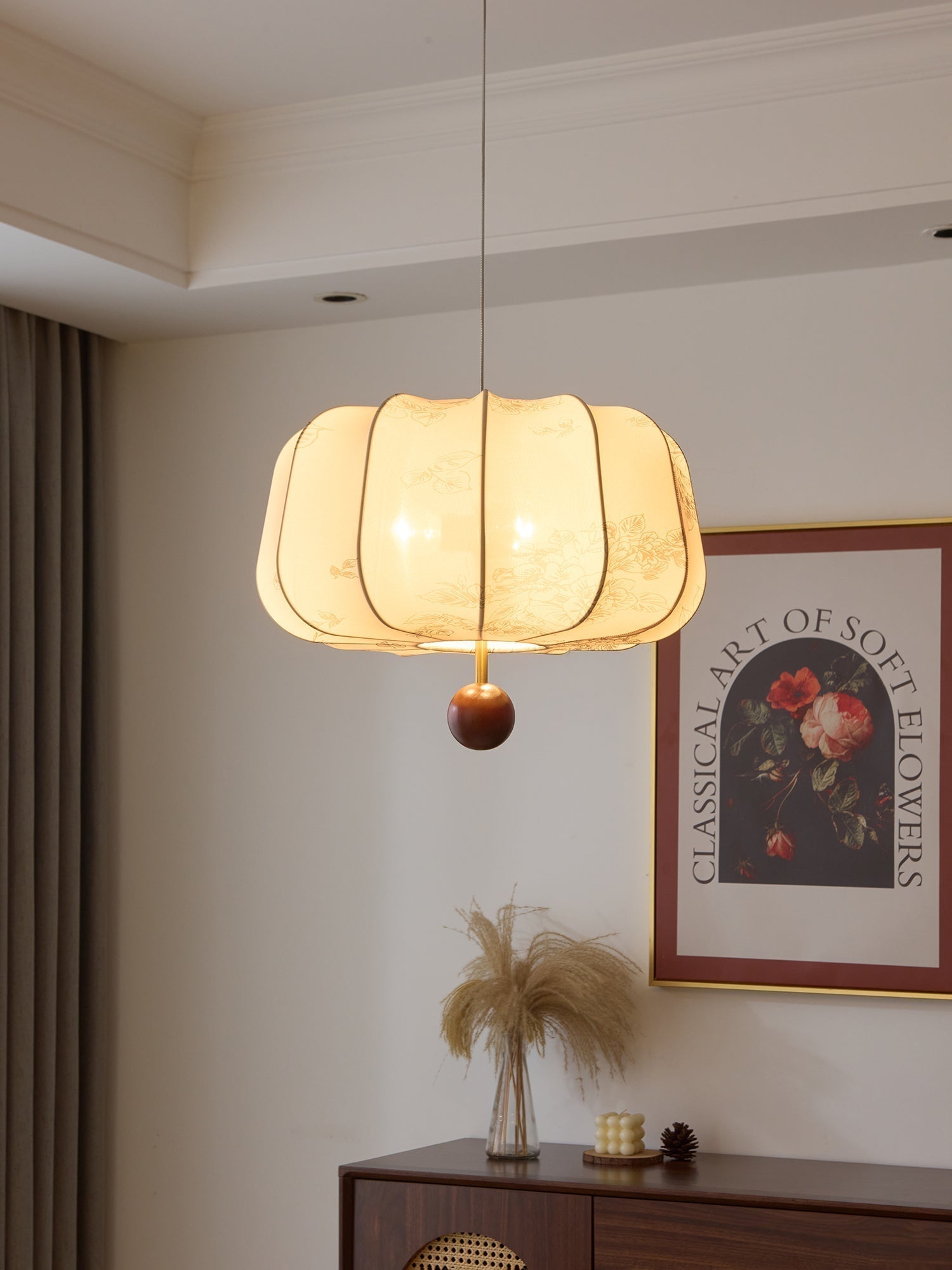Sylaeria Wood & Fabric Pendant Light
