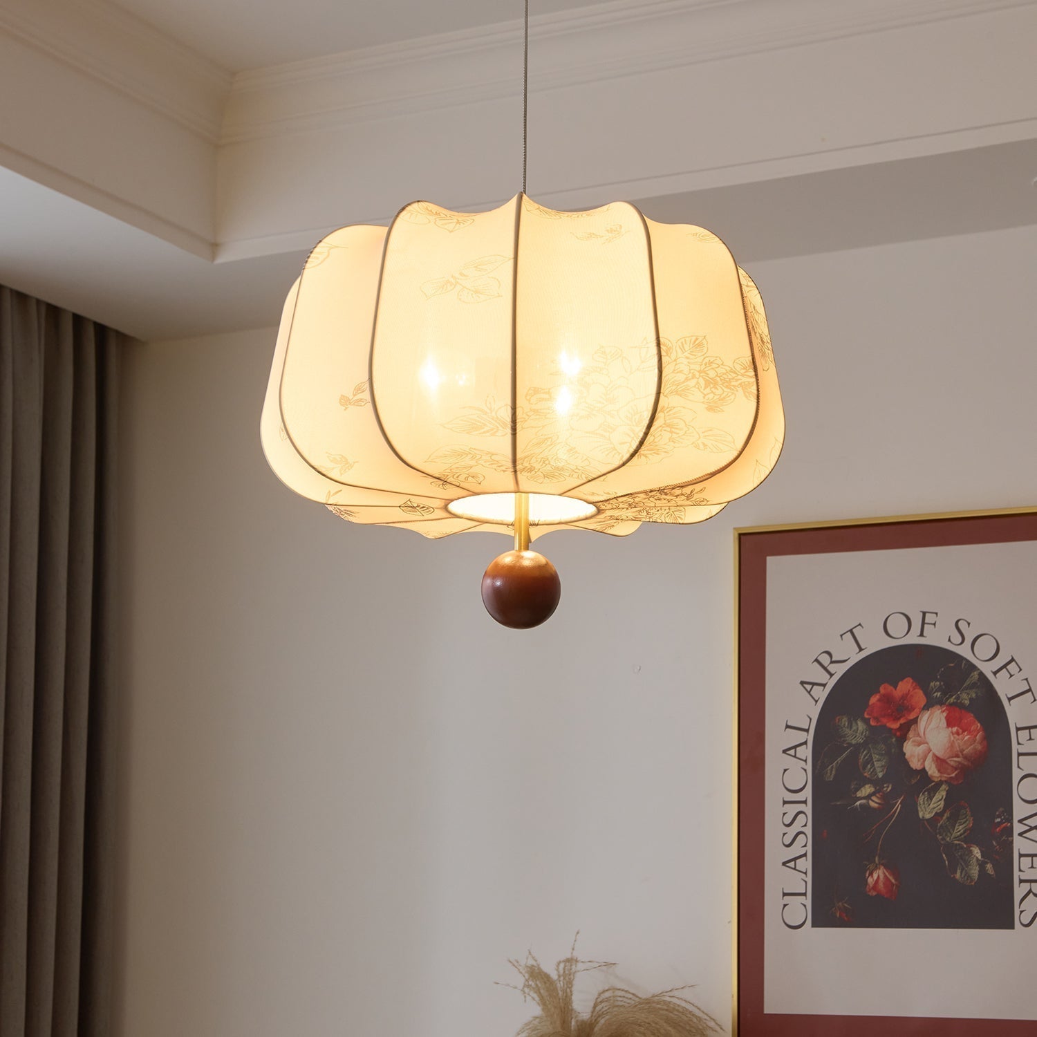 Sylaeria Wood & Fabric Pendant Light