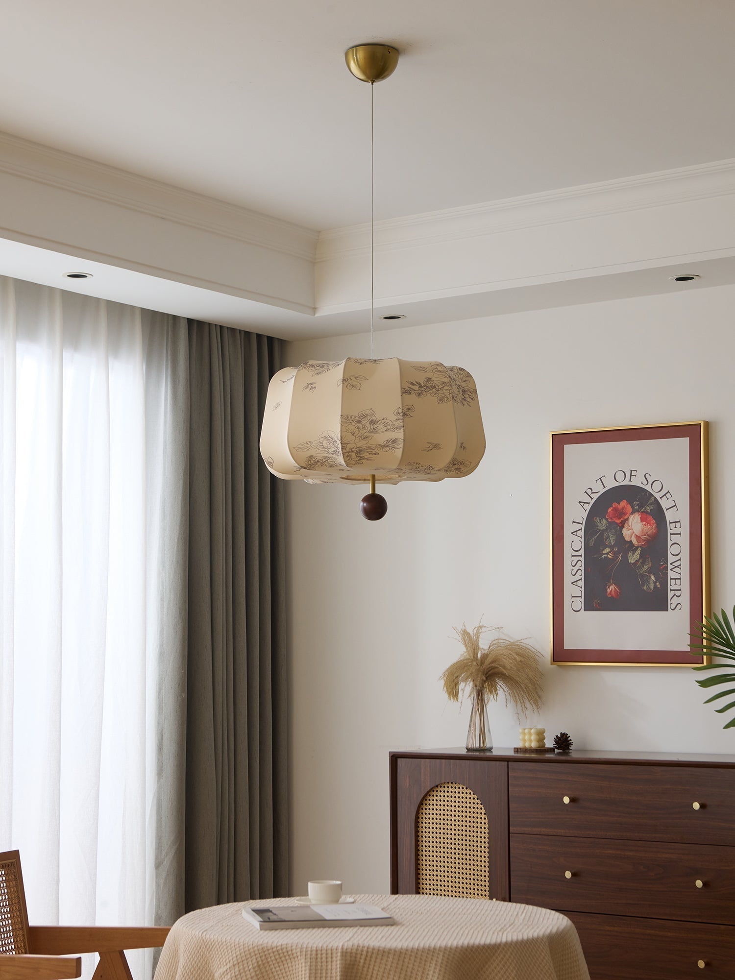 Sylaeria Wood & Fabric Pendant Light
