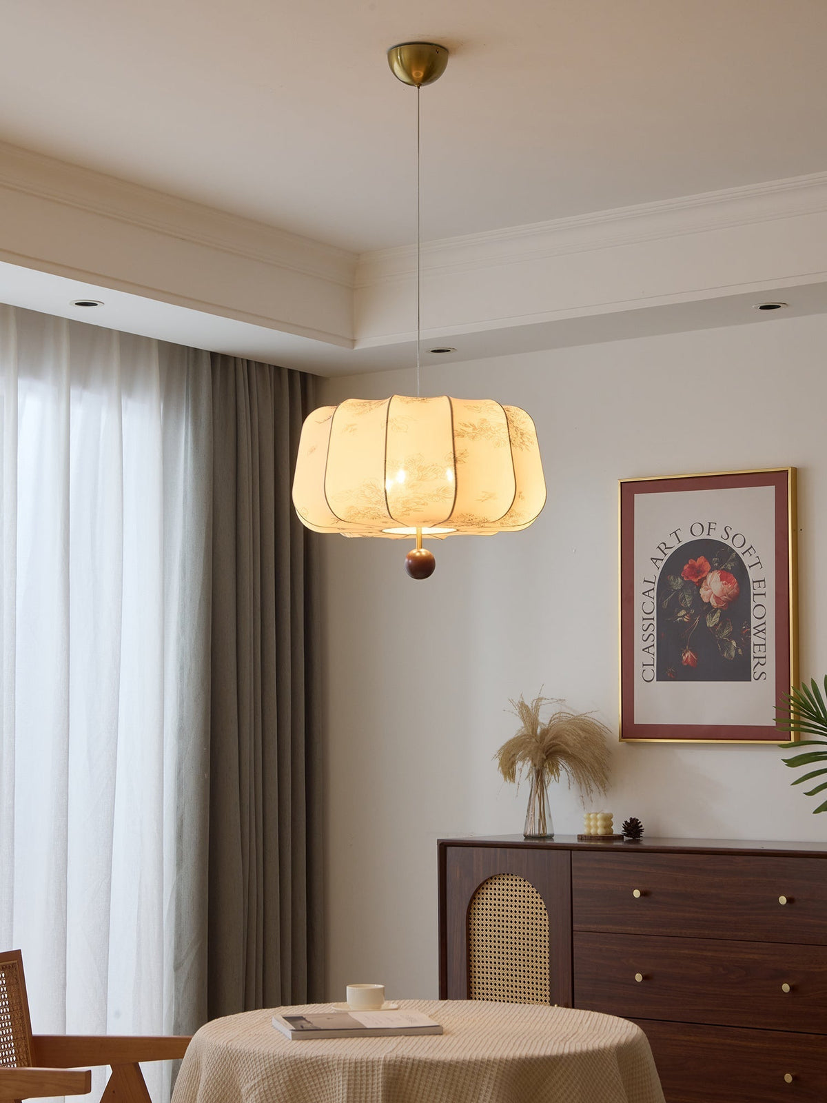 Sylaeria Wood & Fabric Pendant Light