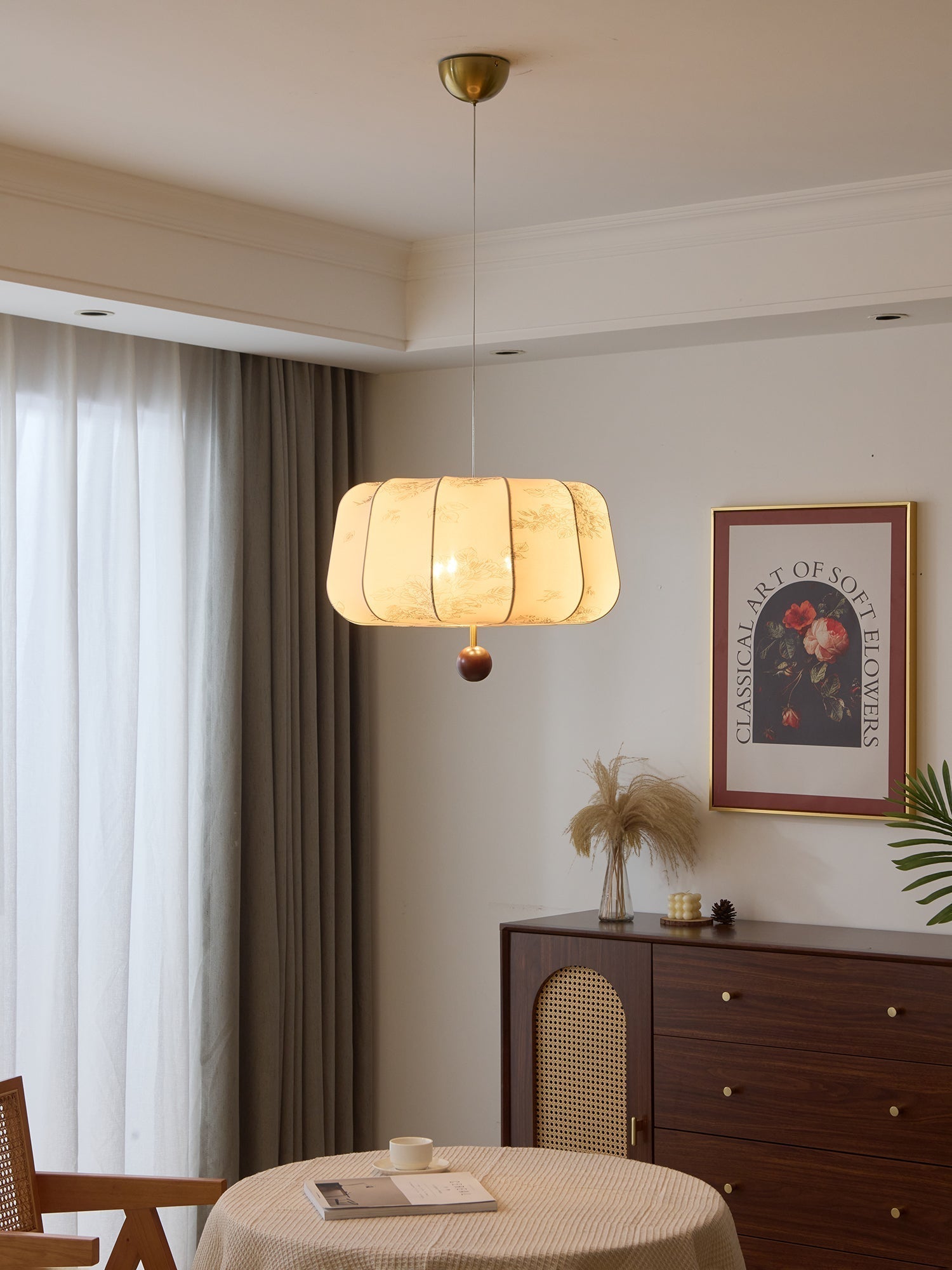 Sylaeria Wood & Fabric Pendant Light