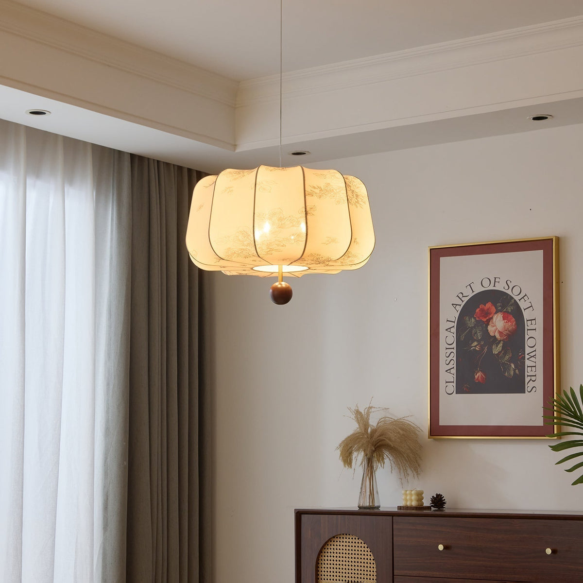 Sylaeria Wood & Fabric Pendant Light