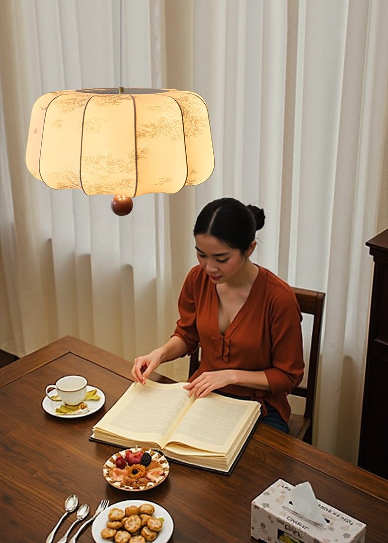 Sylaeria Wood & Fabric Pendant Light
