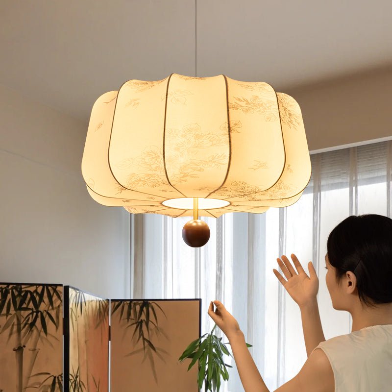 Sylaeria Wood & Fabric Pendant Light