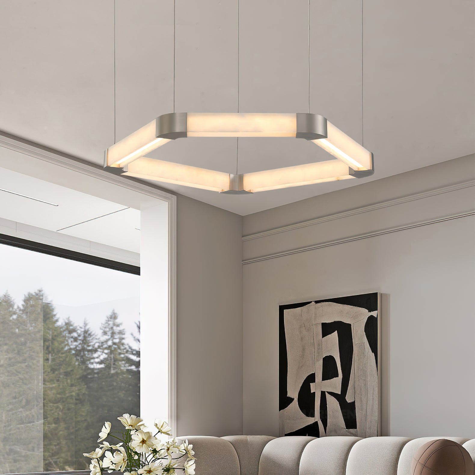 Celaeisra Unique Single Ring Alabaster Chandelier