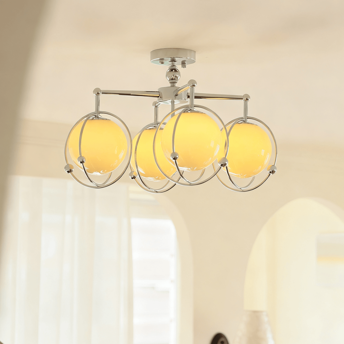 Noririella Orb Cage Semi Ceiling Lamp