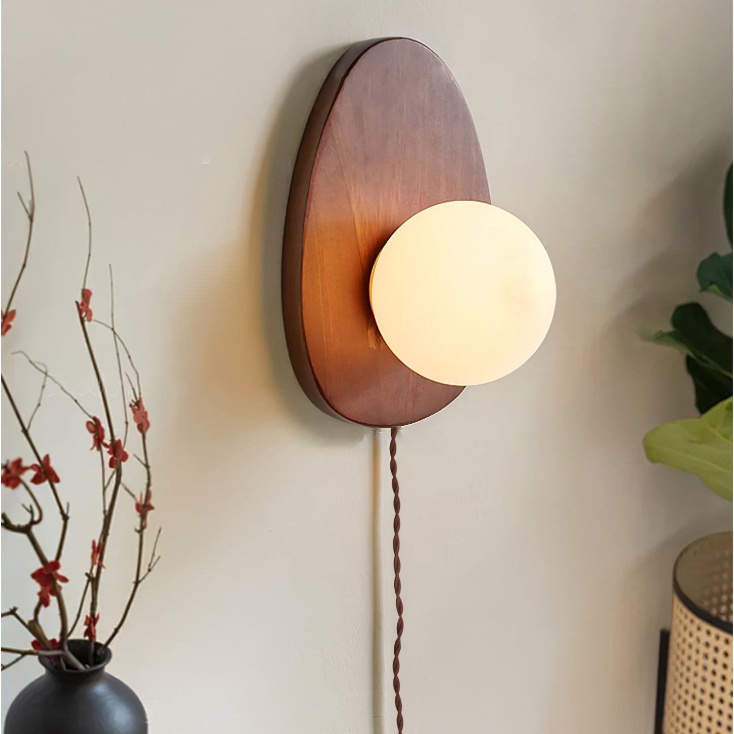 Nylaeiel Nordic Art Plug-in Walnut Glass Wood Wall Lamp