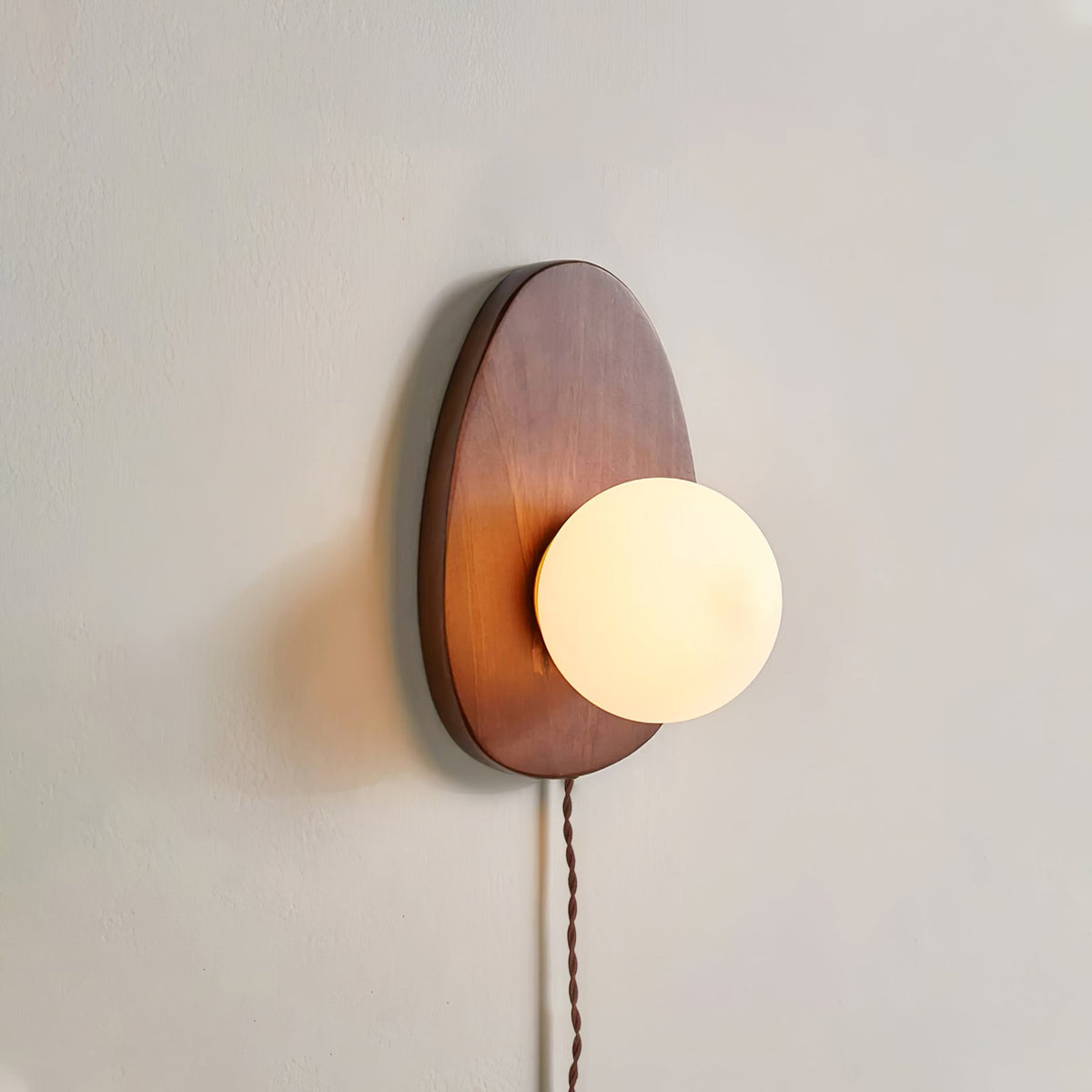 Nylaeiel Nordic Art Plug-in Walnut Glass Wood Wall Lamp