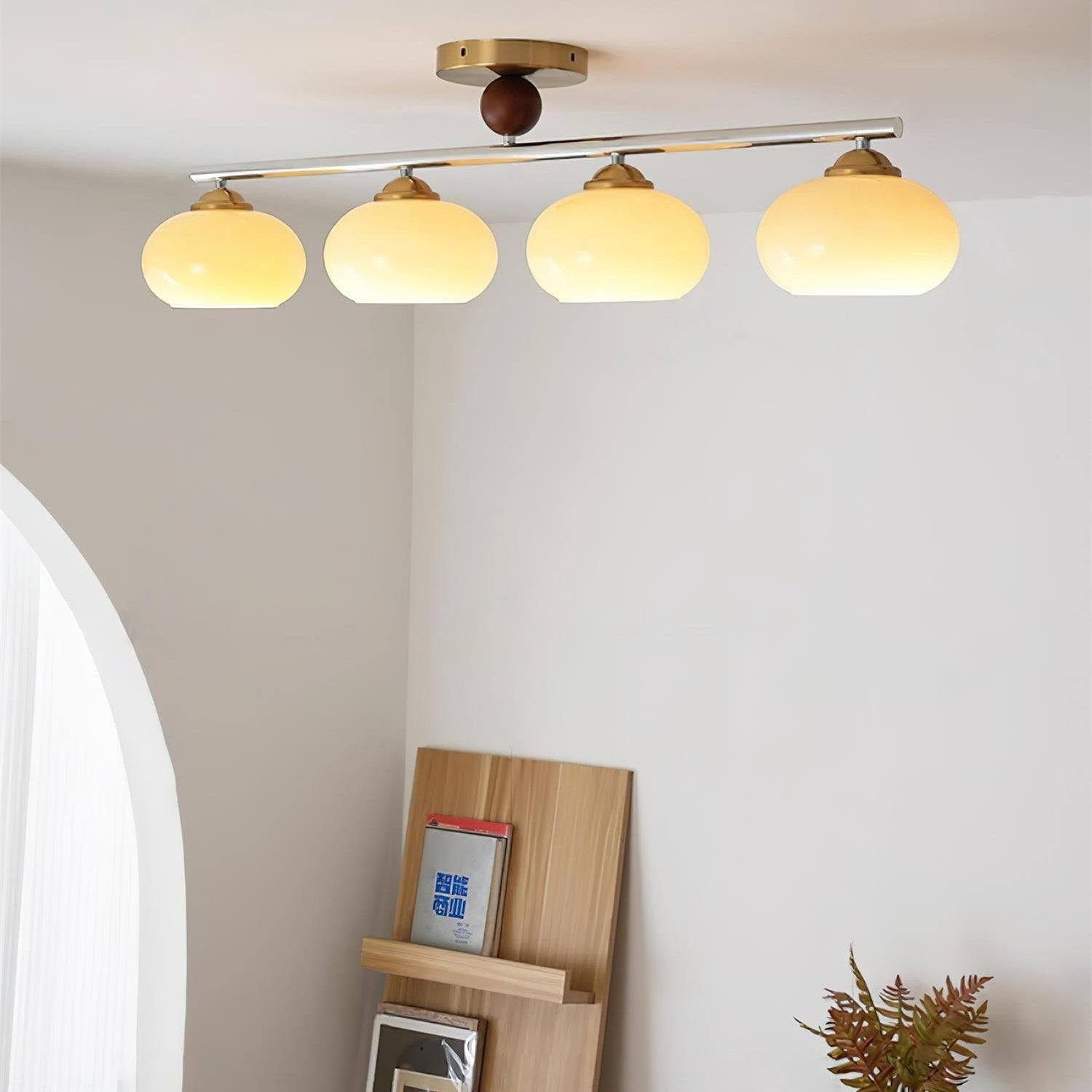 Aubrelle 4-Light Amber Glass Globe Ceiling Fixture - Neutral Decor