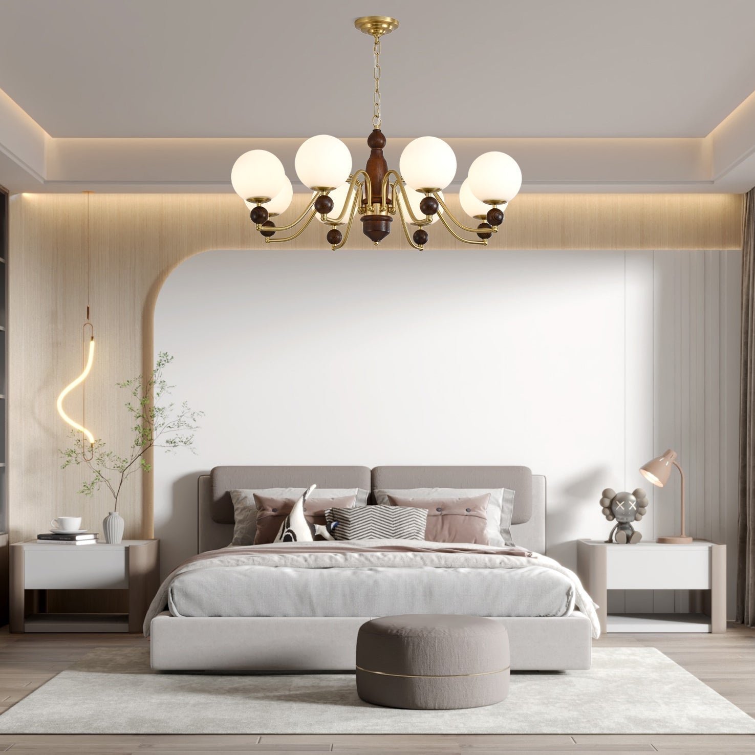 Goswen Chandelier Wood & Brass Globe