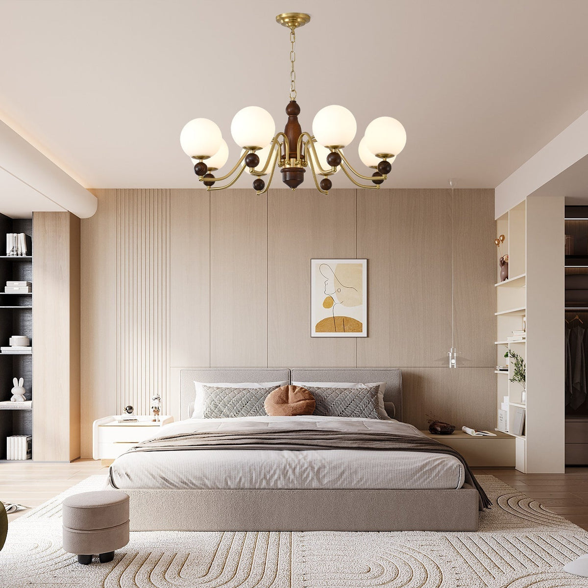 Goswen Chandelier Wood & Brass Globe