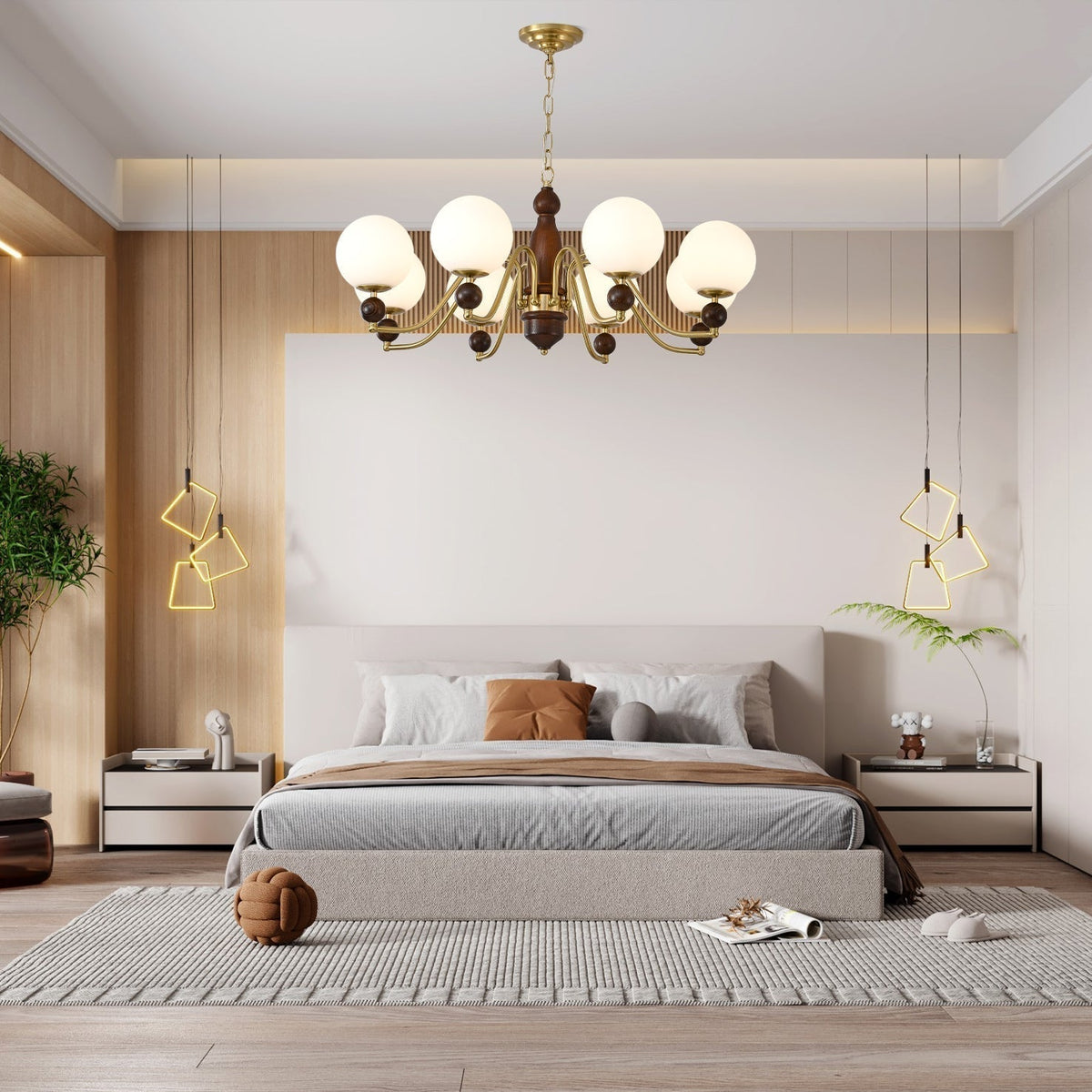 Goswen Chandelier Wood & Brass Globe