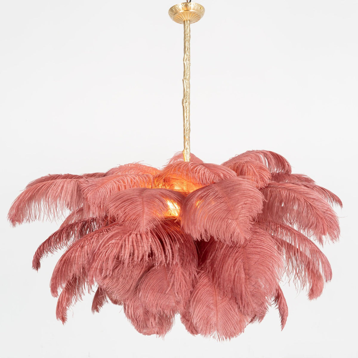 Auralira Chandelier Ostrich Feather Large Brass Stem