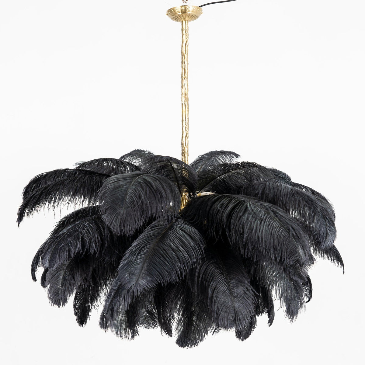 Auralira Chandelier Ostrich Feather Large Brass Stem