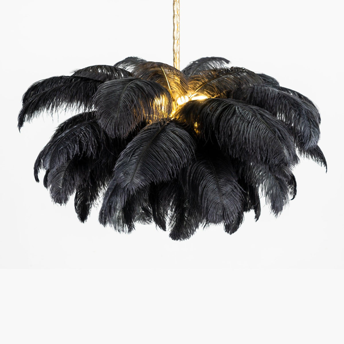 Auralira Chandelier Ostrich Feather Large Brass Stem
