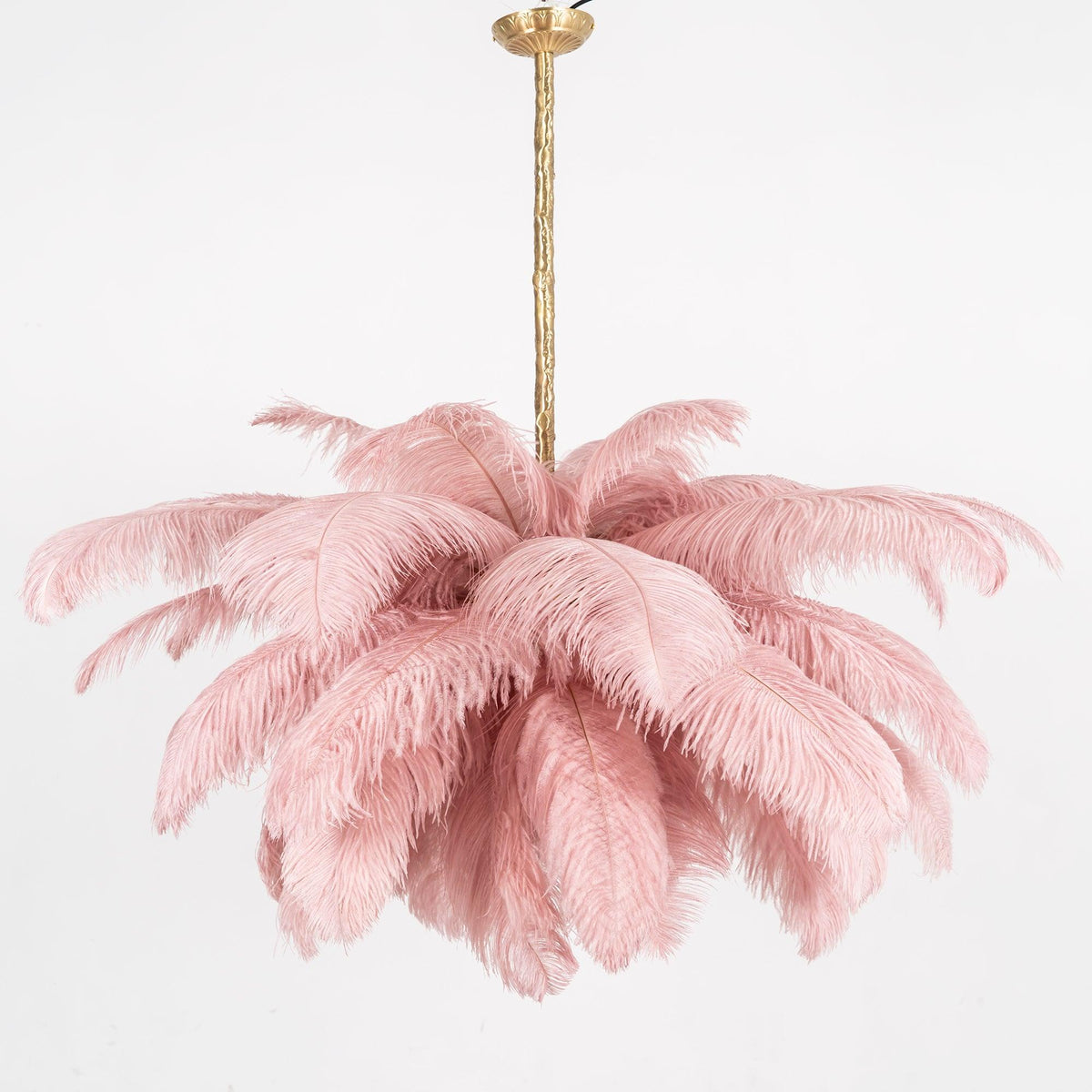Auralira Chandelier Ostrich Feather Large Brass Stem