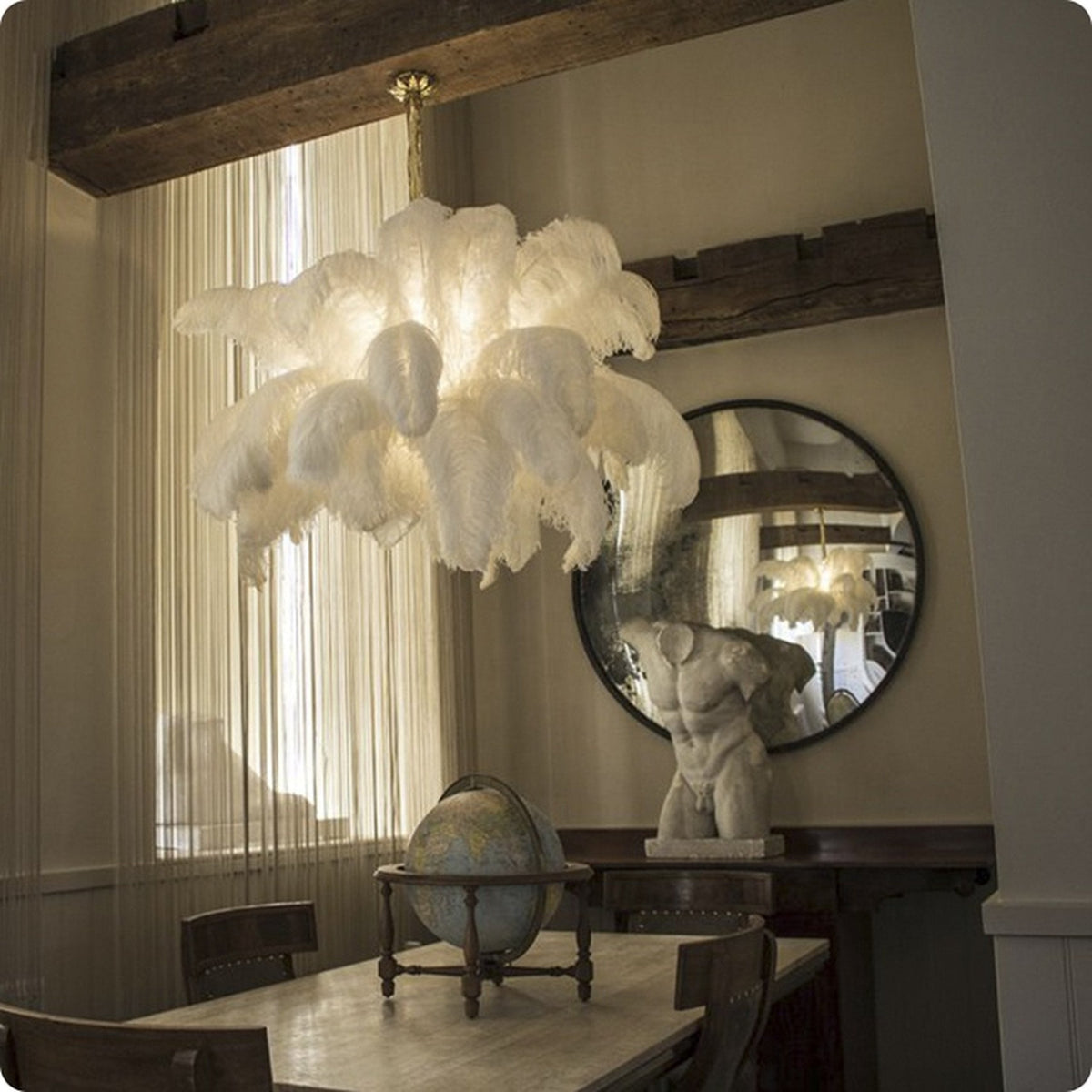 Auralira Chandelier Ostrich Feather Large Brass Stem