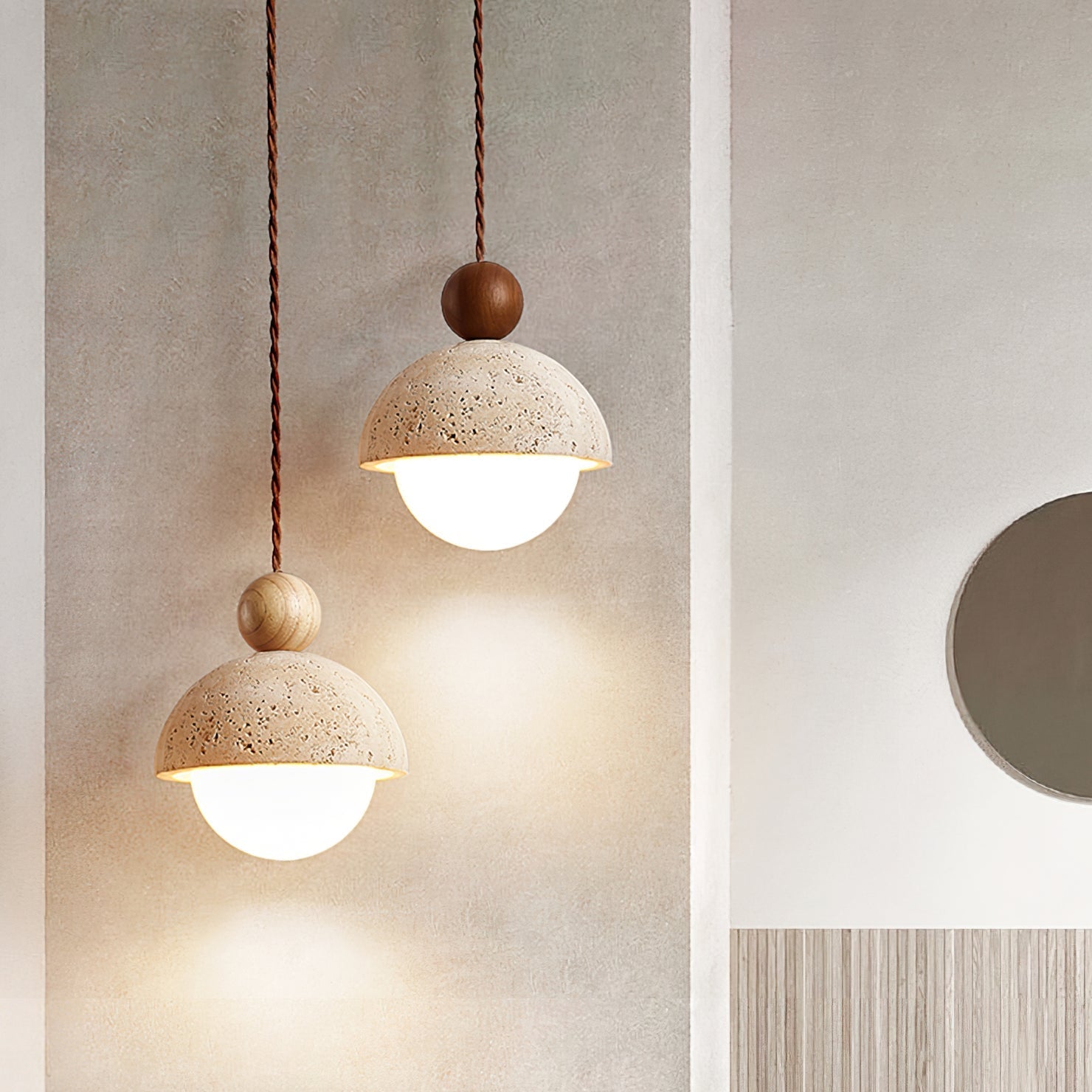 Vaire Pendant Light Travertine Dome Glass - Neutral Decor