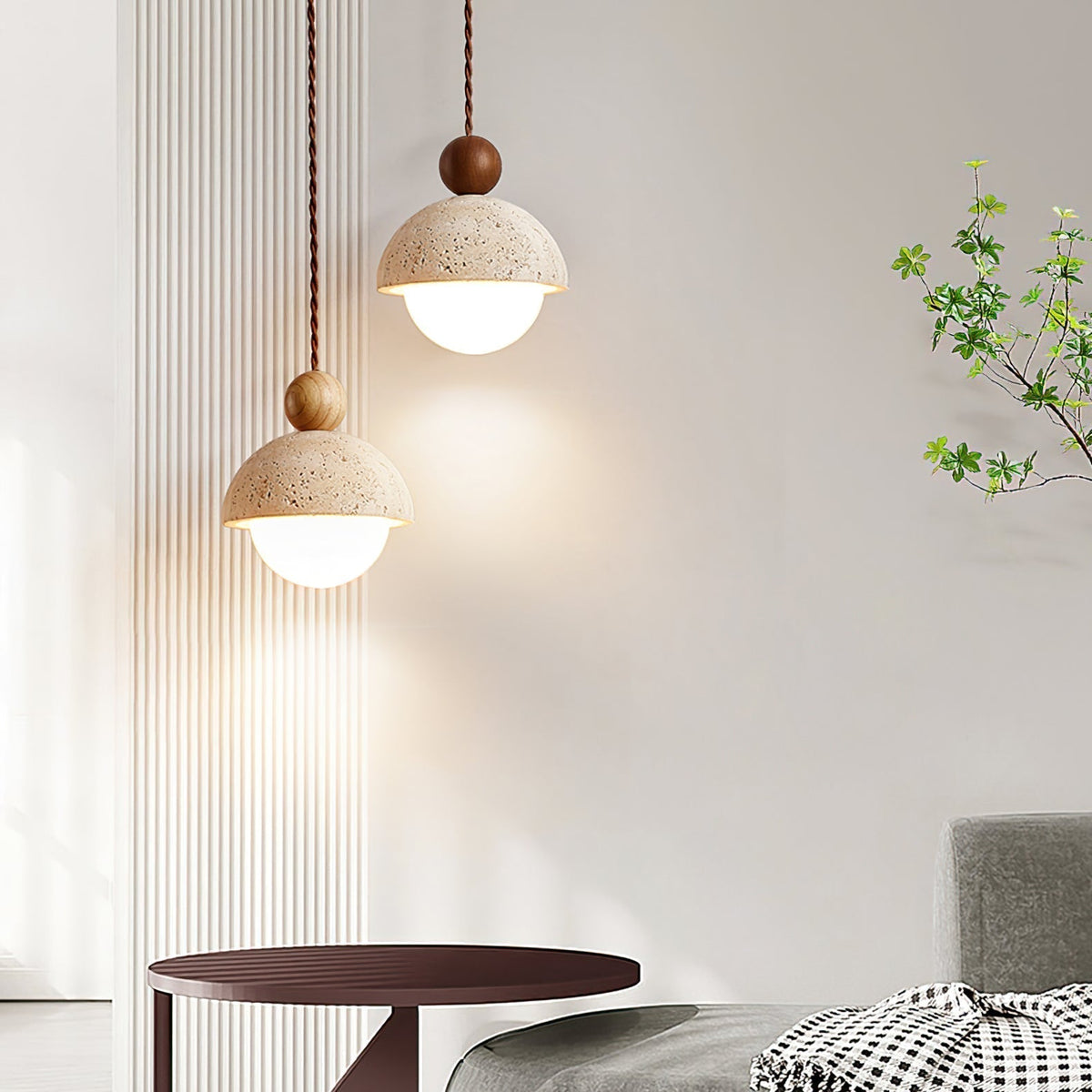 Vaire Pendant Light Travertine Dome Glass - Neutral Decor