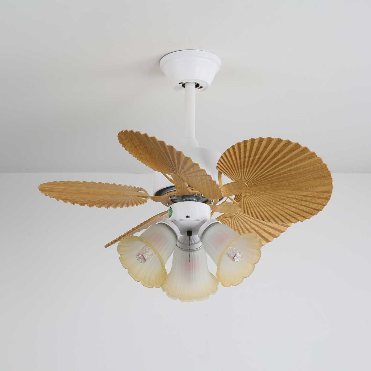 Elvoelle Vintage Wood Glass Ceiling Fan Light