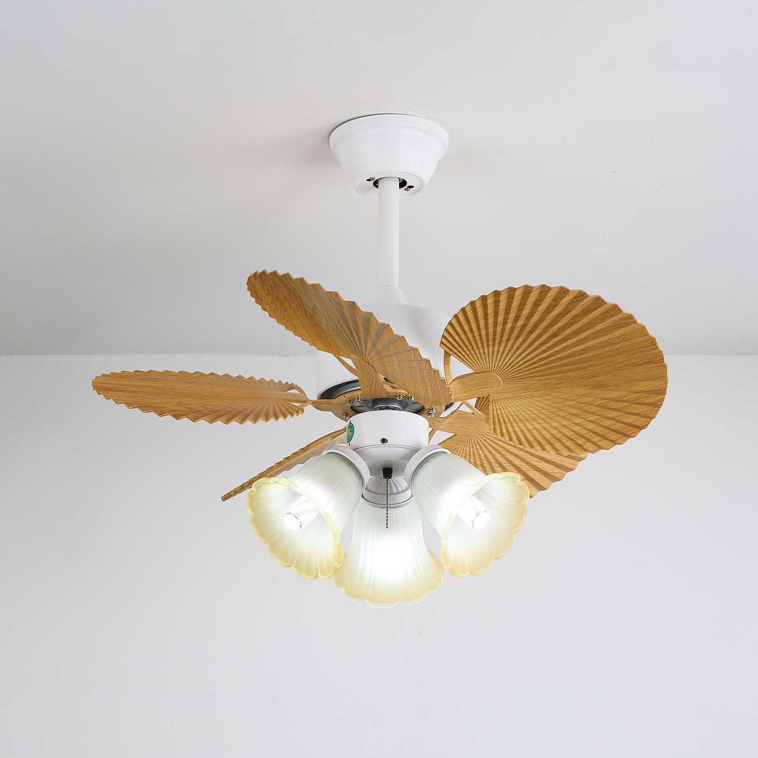Elvoelle Vintage Wood Glass Ceiling Fan Light
