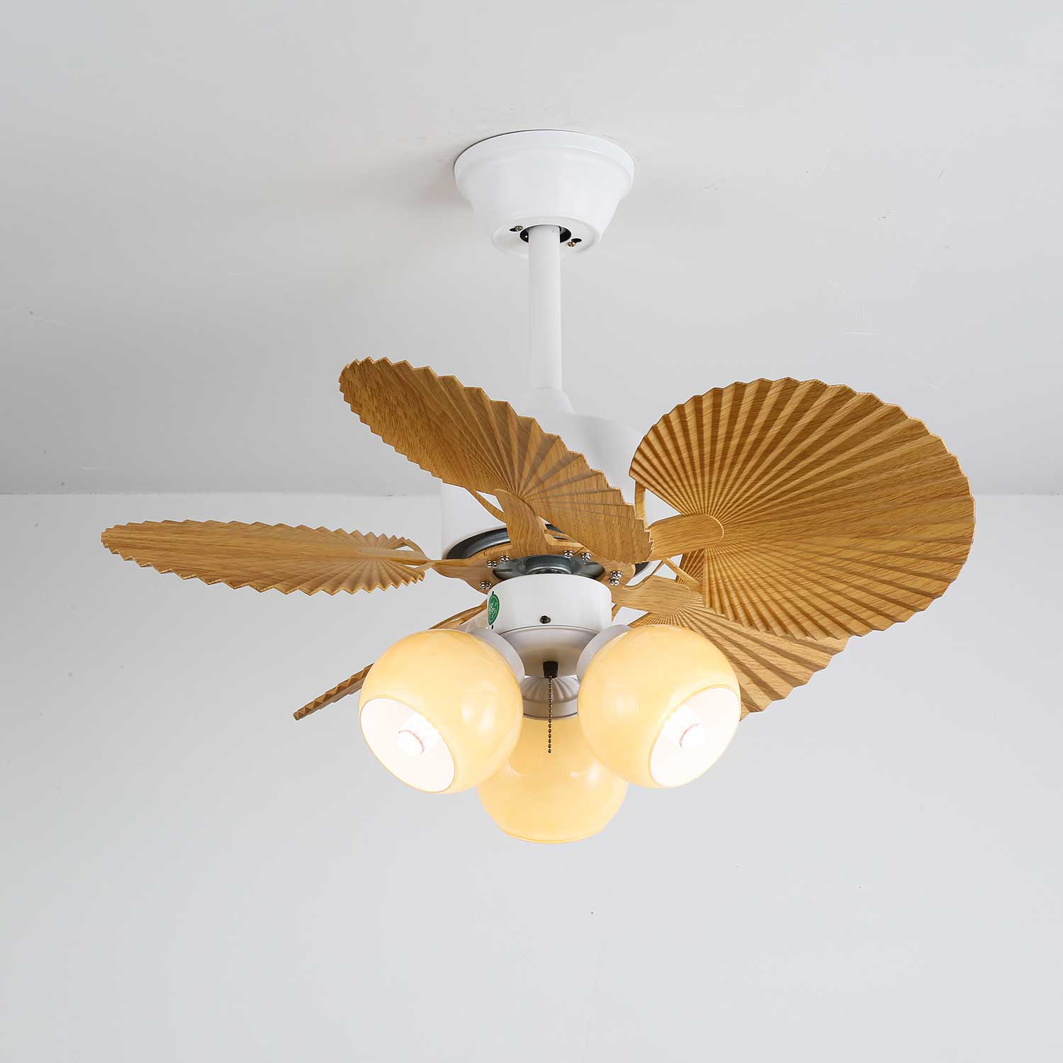 Elvoelle Vintage Wood Glass Ceiling Fan Light