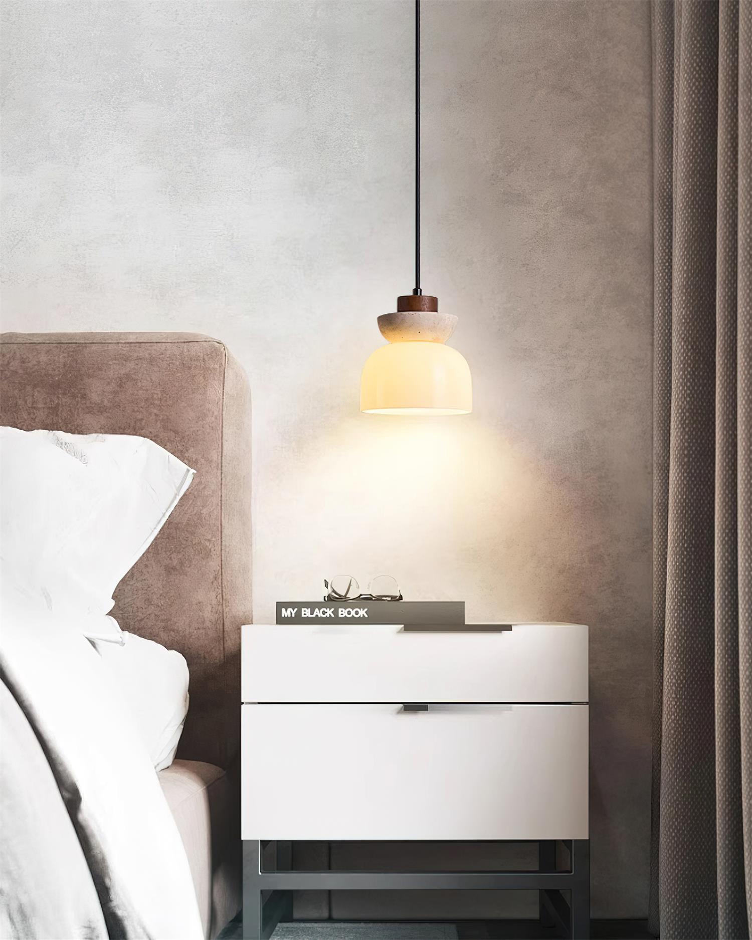Ritta Travertine Dome Glass Pendant Light - Neutral Decor