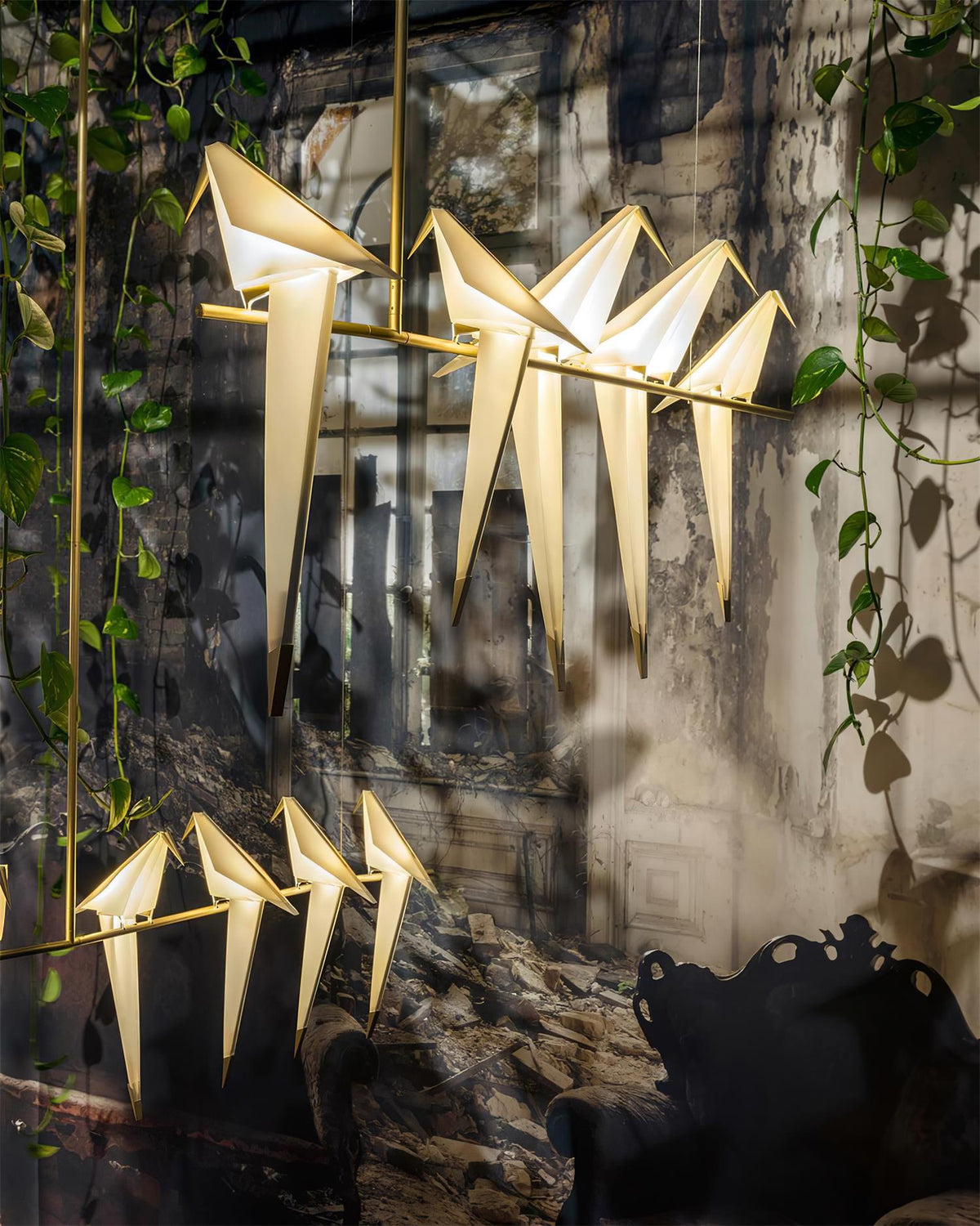 Lunuian Chandelier Paper Crane Bird Sculptural LED