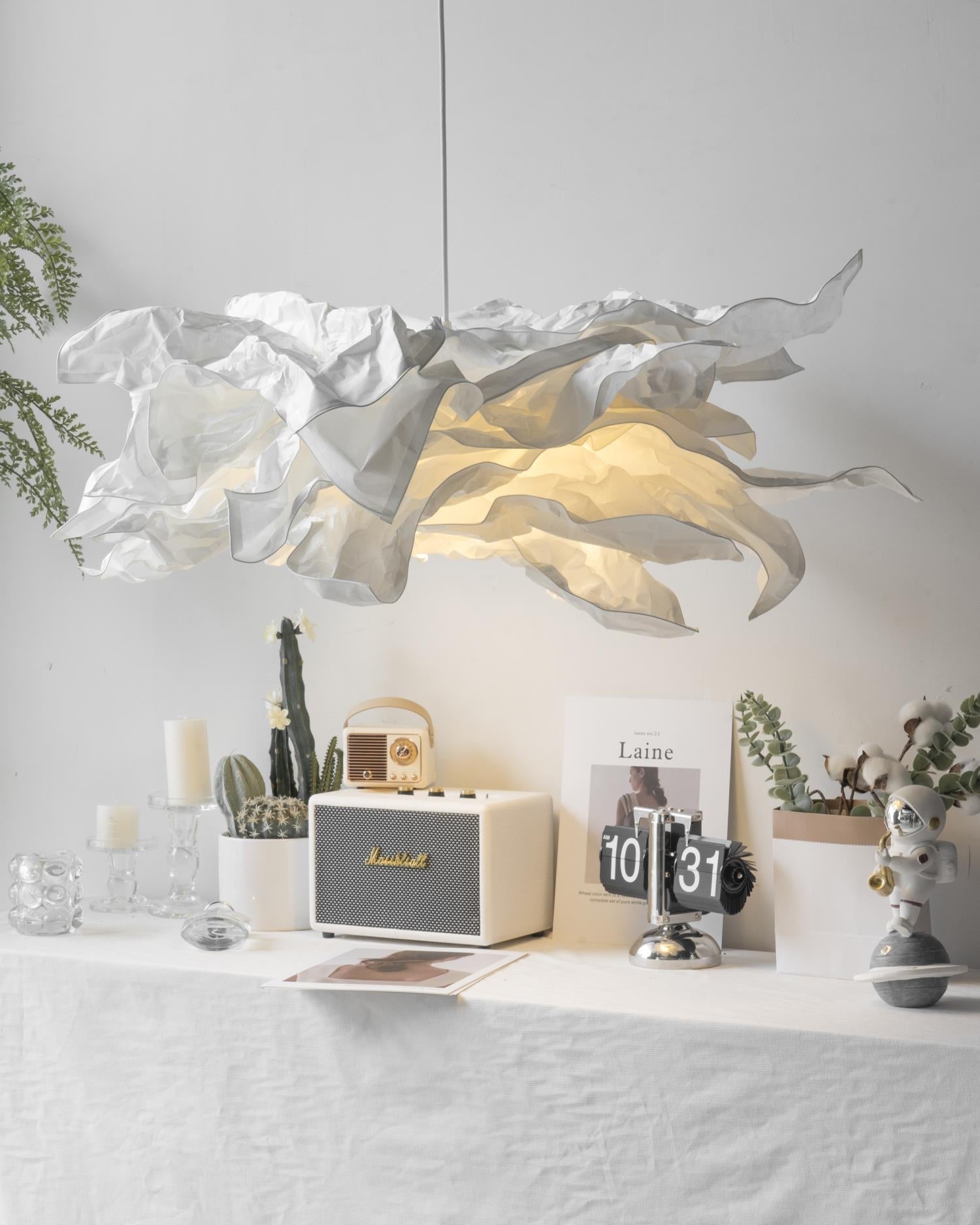 Paper Plug-In Pendant Lamp Pleated Origami Form - Neutral Decor
