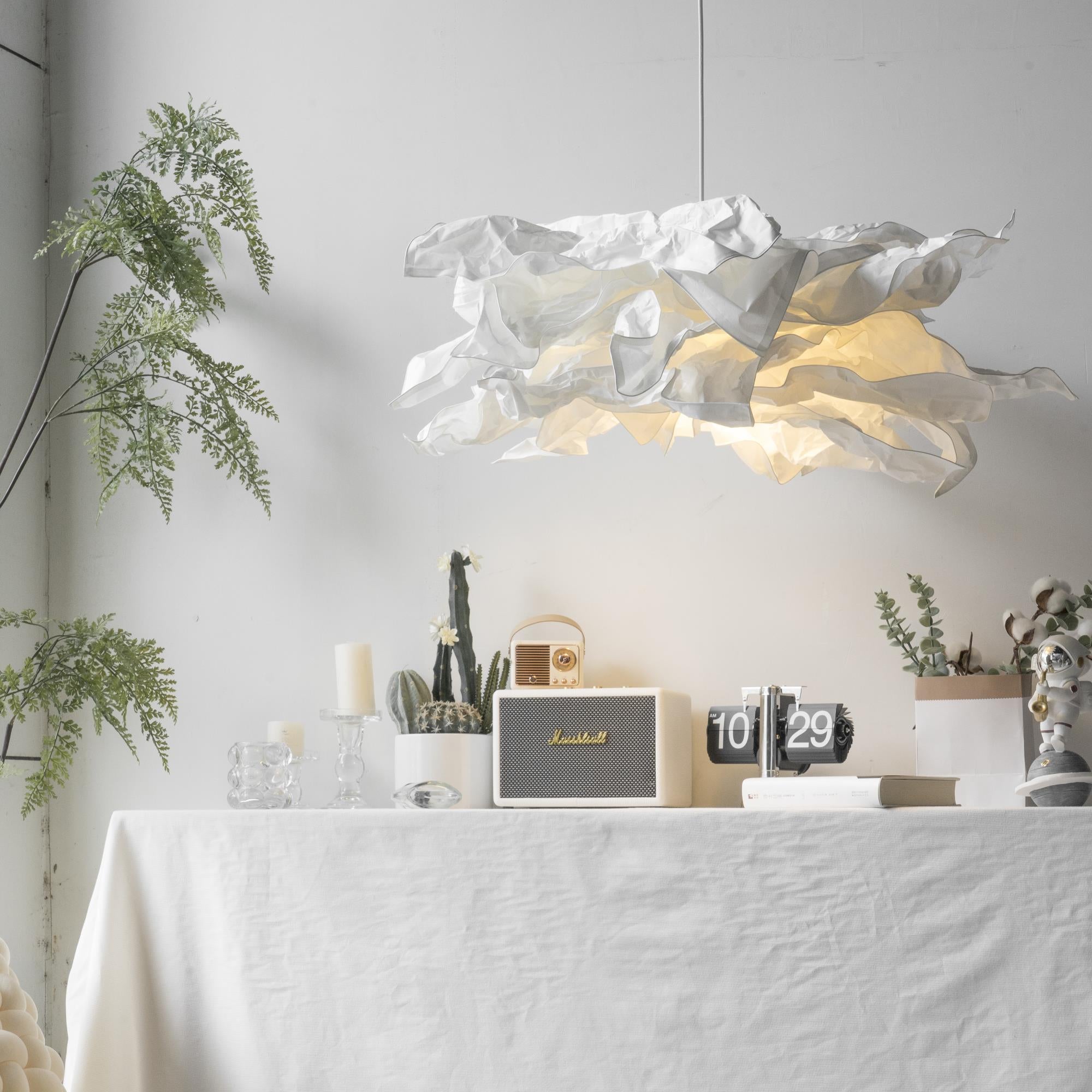 Paper Plug-In Pendant Lamp Pleated Origami Form - Neutral Decor