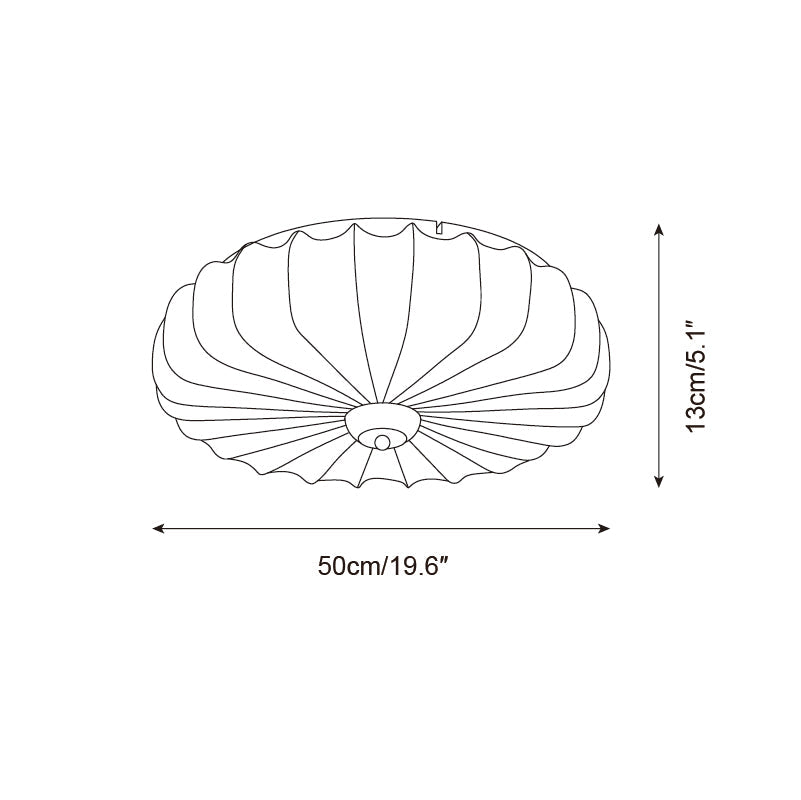 Ceiling Lamp Fabric Shade Pleated Lotus Shape Wooden Canopy - Neutral Decor