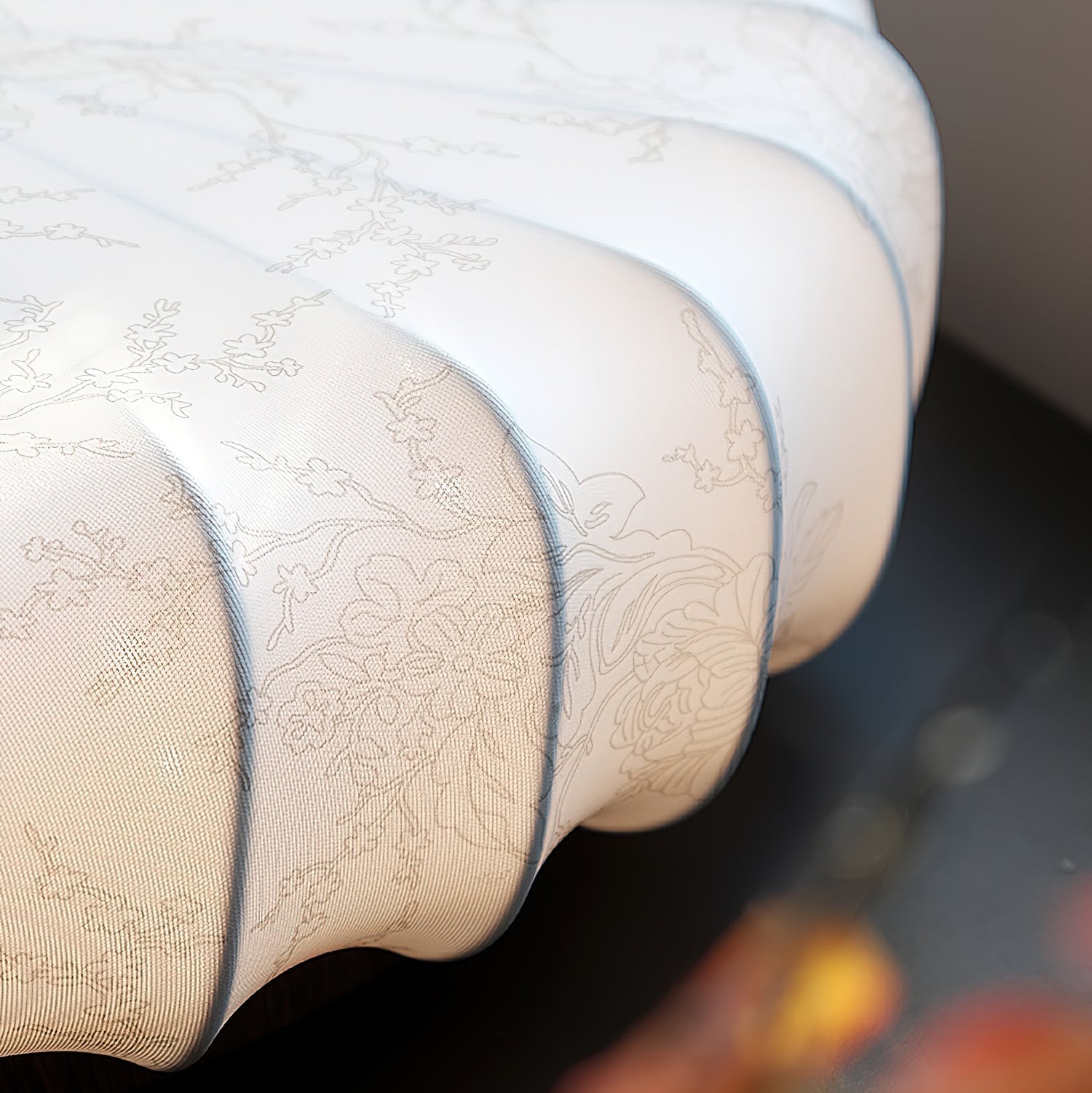 Ceiling Lamp Fabric Shade Pleated Lotus Shape Wooden Canopy - Neutral Decor